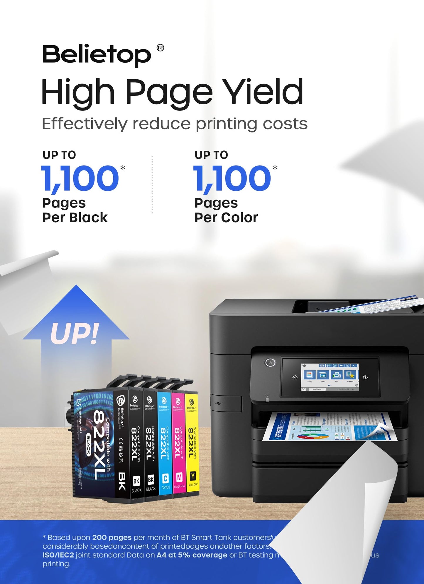 Compatible with 822XL Remanufactured Ink Cartridges Combo Pack Work for 822XL 822 XL High Yield Ink Cartridge to use with WF-3820 WF-3823 WF-4820 WF-4830 WF-4833 WF-4834 Printers-5 Pack (BK/C/M/Y)
