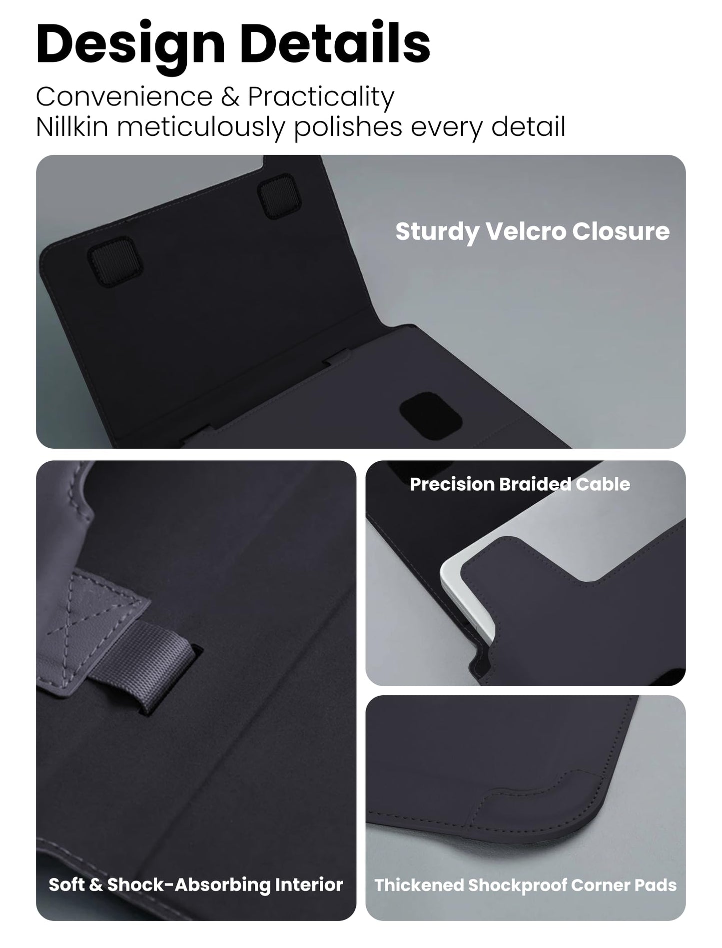 Nillkin Upgraded 13-16 Inch Laptop Sleeve Case for MacBook/Dell/HP/Lenovo/Asus, Unique Slim Travel Computer Bag with Adjustable Stand & Mouse Pad, Magnetic Handle, PU Leather, Black