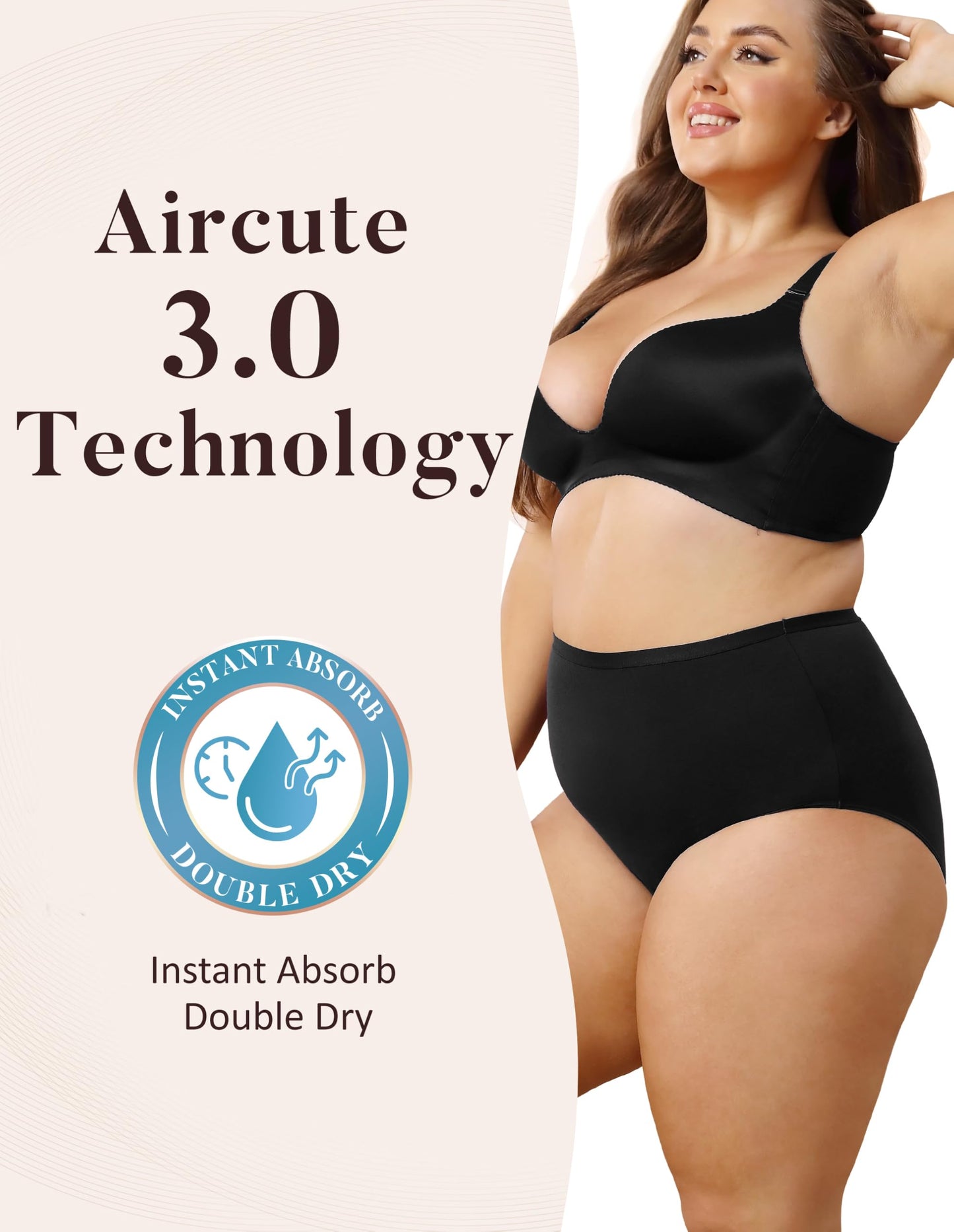 AIRCUTE Washable Urine Absorbency Incontinence Underwear for Women Bladder Leak Proof Cotton Panties 60ML 5 Pack(Tricolor, Large)