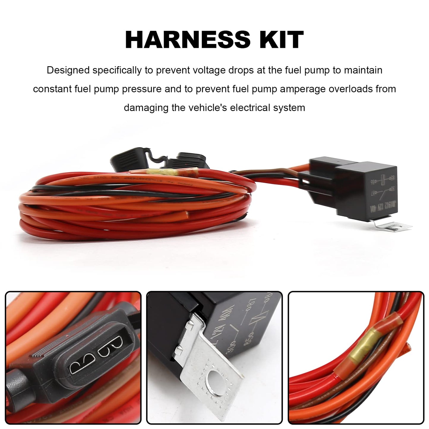 DUZFOREI Electric Fuel Pump Relay Kit Fuel Pump Wiring Harness 40 AMP Heavy Duty Long Wires Fit for 12V System P/N 30247