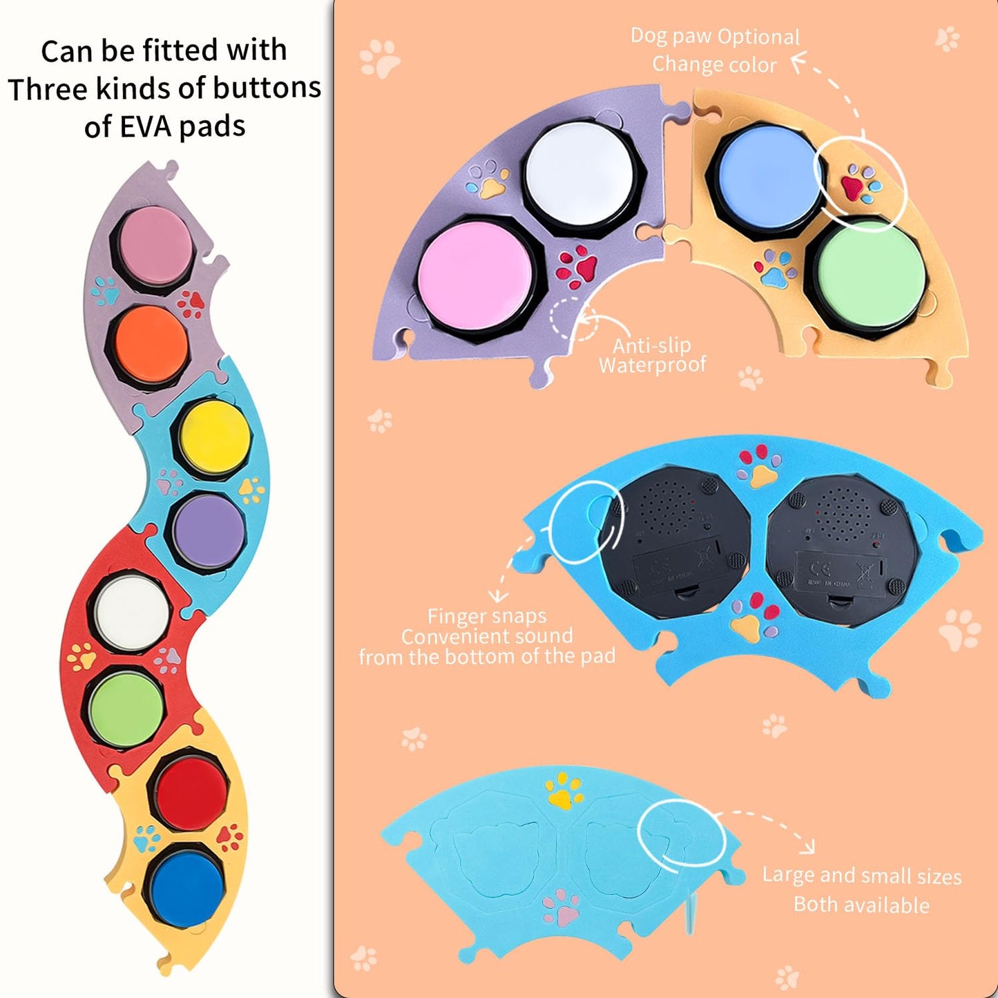 BOSKEY 8 Dog Buttons Dog Buttons Training Words, 30-Second HD Recording Includes 4 Pads, 50 Stickers Customized Sounds, Train Dogs to Express Inner Voice