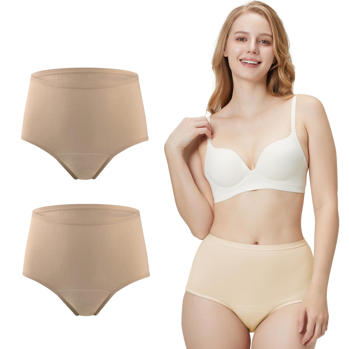 BATTEWA Washable Incontinence Underwear for Women, Leak-proof High-waisted Cotton Underwear for Women Provides 50ml Bladder Leak Protection. (2Beige,4X-Large)