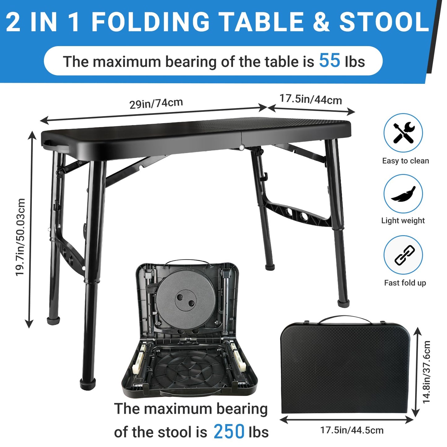 RLX Outdoors Portable Folding Small Coffee Table 25.8x17.5po and Stool, Height Adjustable, Anti-Slip Legs Daycare, Camping, Sports Games, classrooms, Boats… (Pink, Table + Stool)