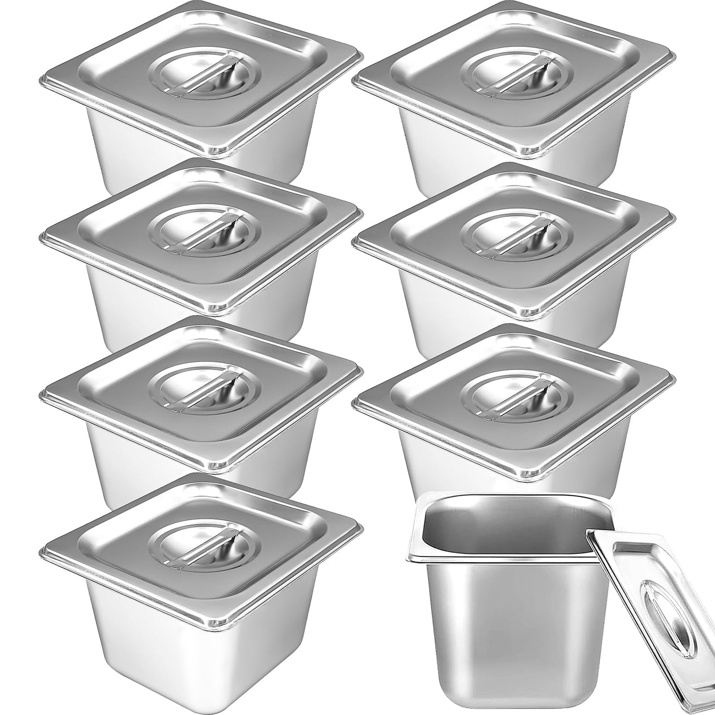 8 Set Stainless Steel Hotel Pans with Lids, 4 Inch Deep Commercial Food Pans, Steam Table Pans Catering Pans, Metal Food Containers for Kitchen, Restaurant, Party Buffet, Event, Canteen, Catering