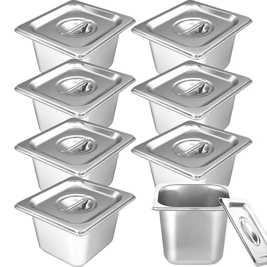 8 Set Stainless Steel Hotel Pans with Lids, 4 Inch Deep Commercial Food Pans, Steam Table Pans Catering Pans, Metal Food Containers for Kitchen, Restaurant, Party Buffet, Event, Canteen, Catering