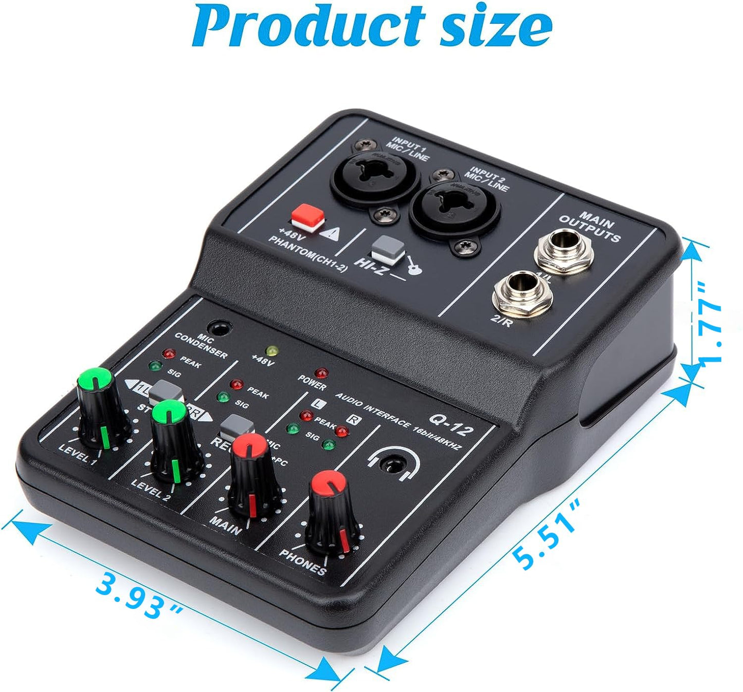 USB Audio Interface With +48V Phantom Power, 3.55m Microphone Jack for Recording, Podcasting and Streaming - Ultra-low Latency, Noise-Free XLR