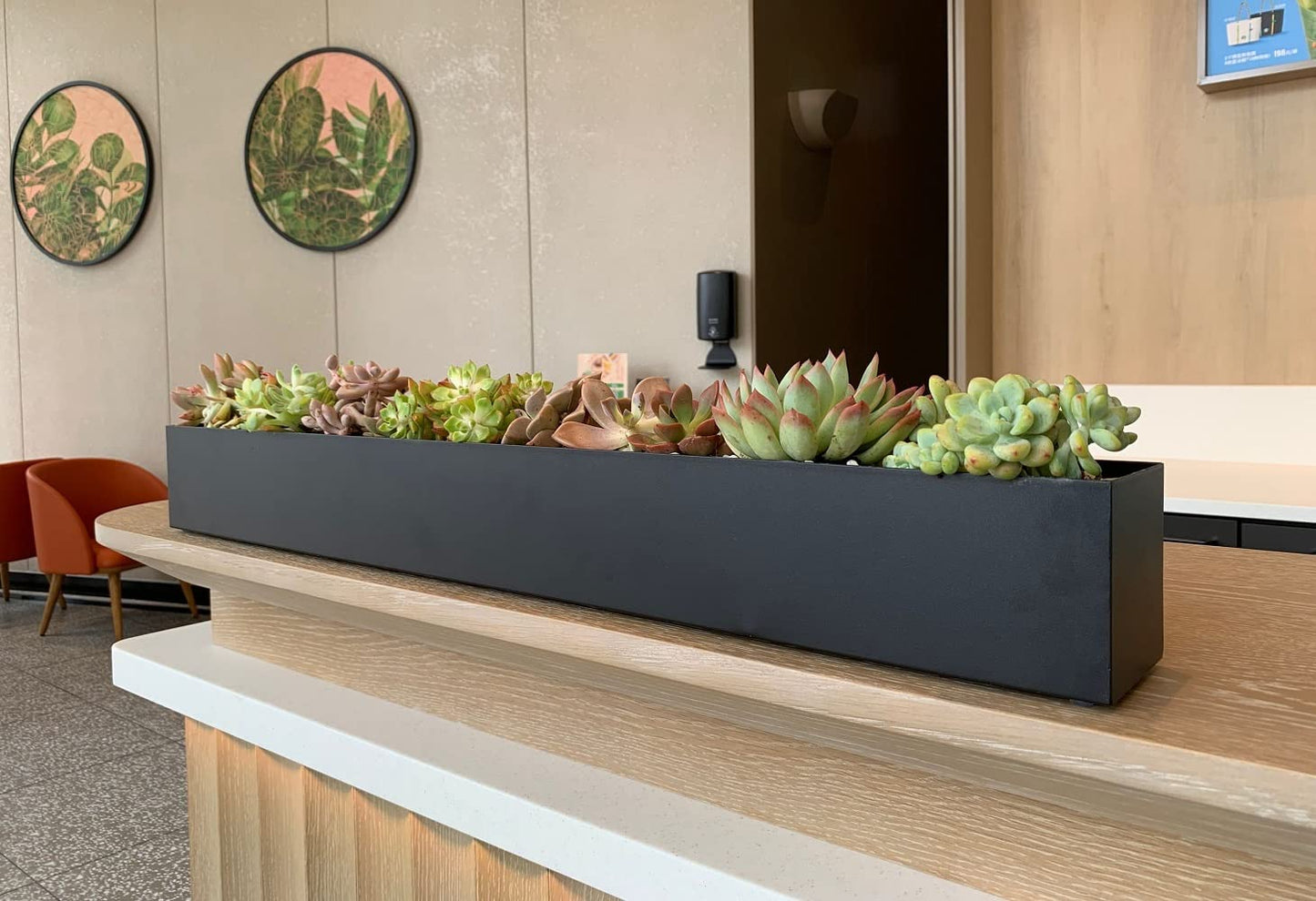 Modern Metal Trough Planter Rectangle Succulent Planter Box - 32" Window Sill Planters - Decorative Indoor/Outdoor Table or Window Planter - Trough Planter - Windowsill Herb Planter (1pc Black)
