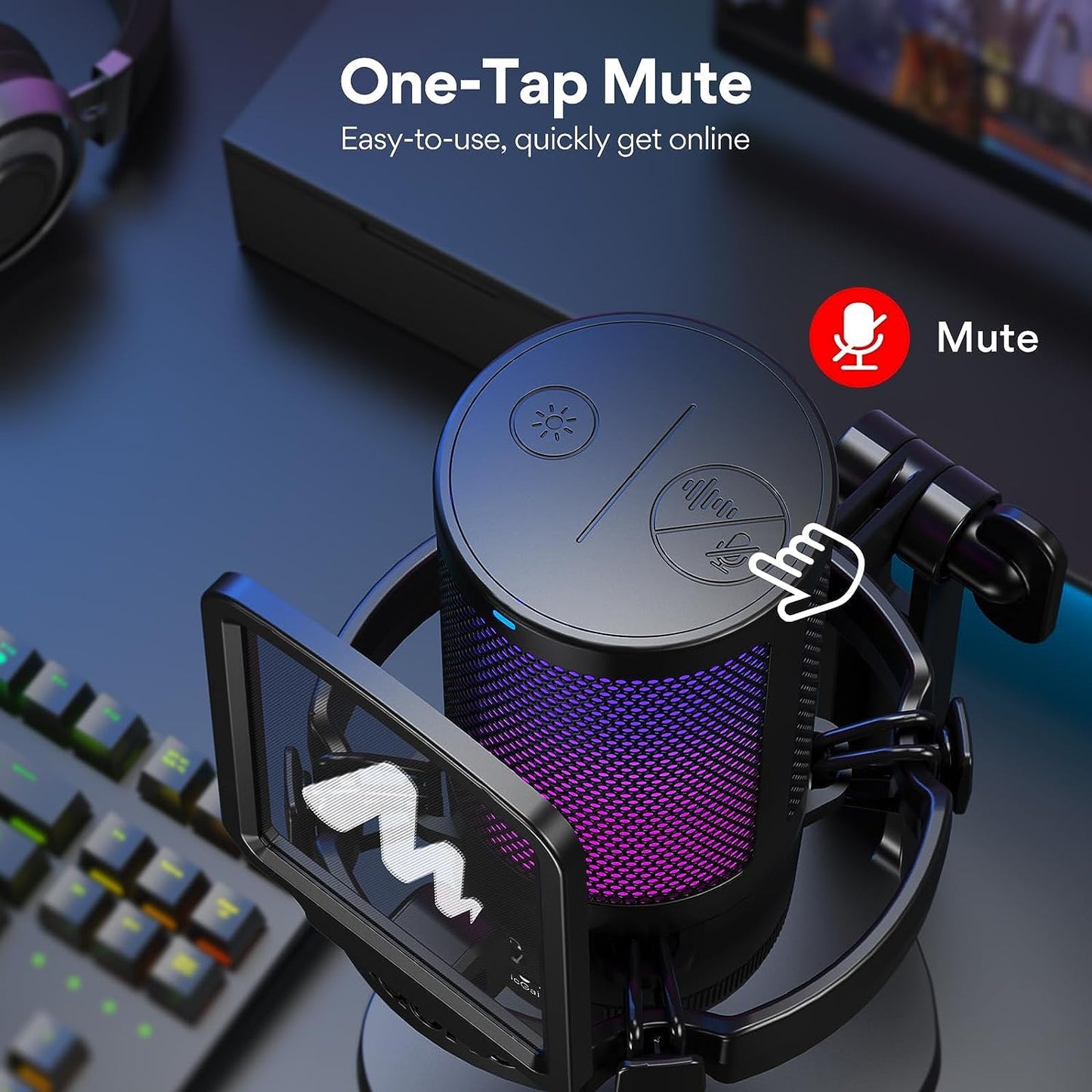 MAONO USB Gaming Microphone for PC, Noise Cancellation Condenser Mic with RGB Lights, Mute, Gain for Streaming, Recording, Podcast, Chat, Twitch, YouTube, Discord, Computer, PS5, PS4, DGM20 Black