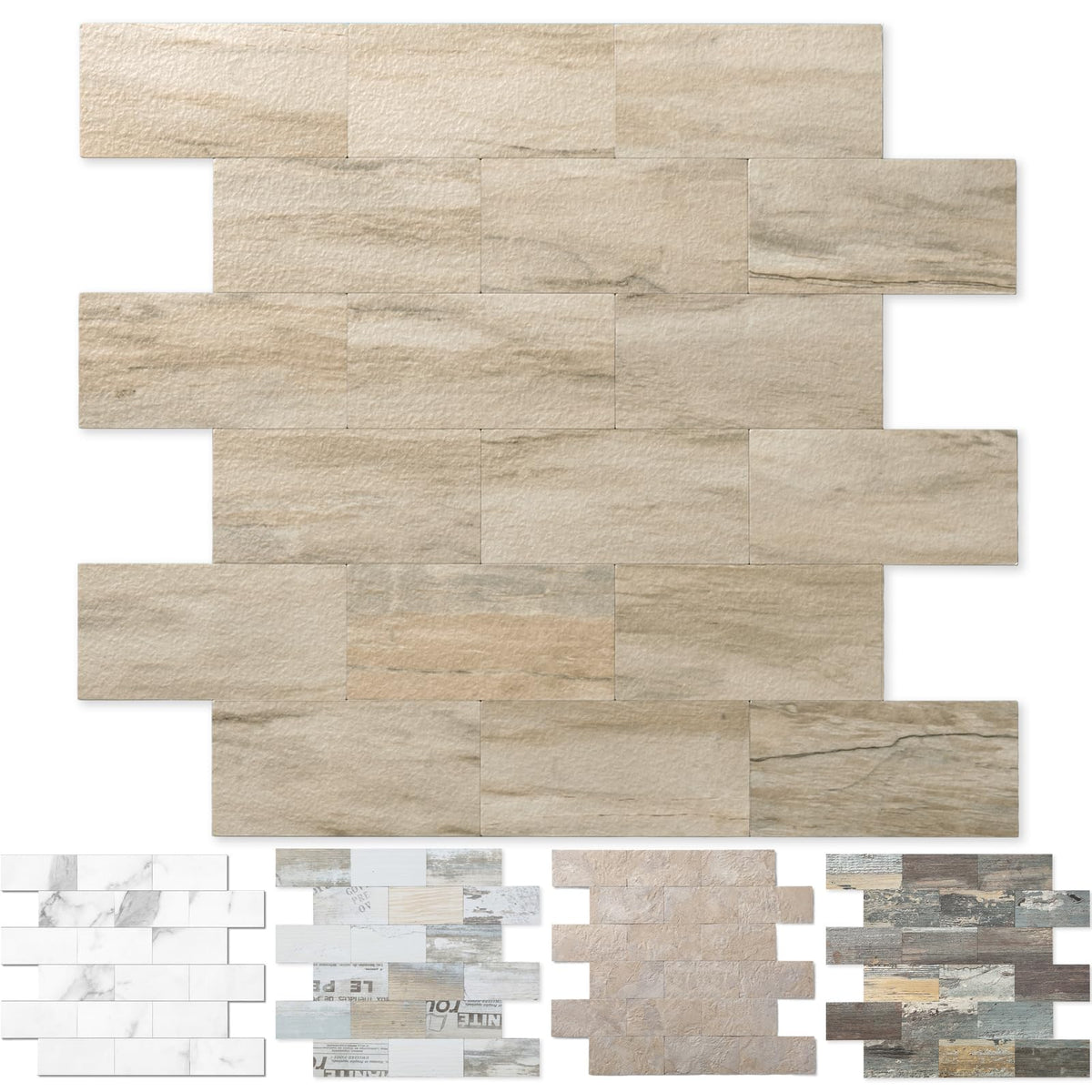OYASIMI 10-sheet Slate Beige Peel and Stick Backsplash, 12’’Ceramic Look Subway Tile, Waterproof Peel and Stick Wall Tiles for Kitchen and Bathrrom