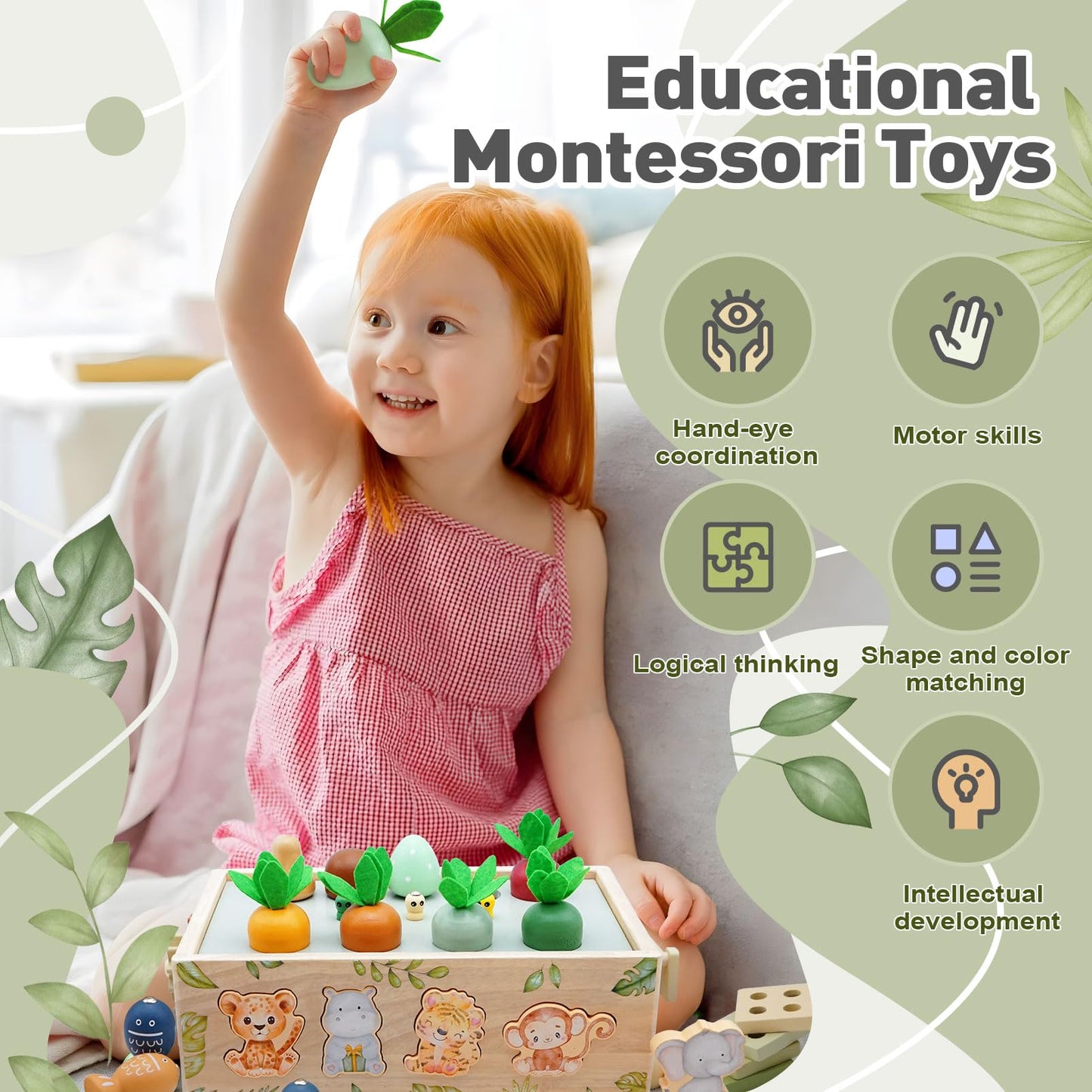 Montessori Toys for 1 Year Old - Educational Wooden Toys for Toddlers 1-3 Years Old Boys Girls,Wooden Animal Shape Sorting Toy Fine Motor Skills,1st Year Birthday Gifts for 1 2 3year Old boy Girl