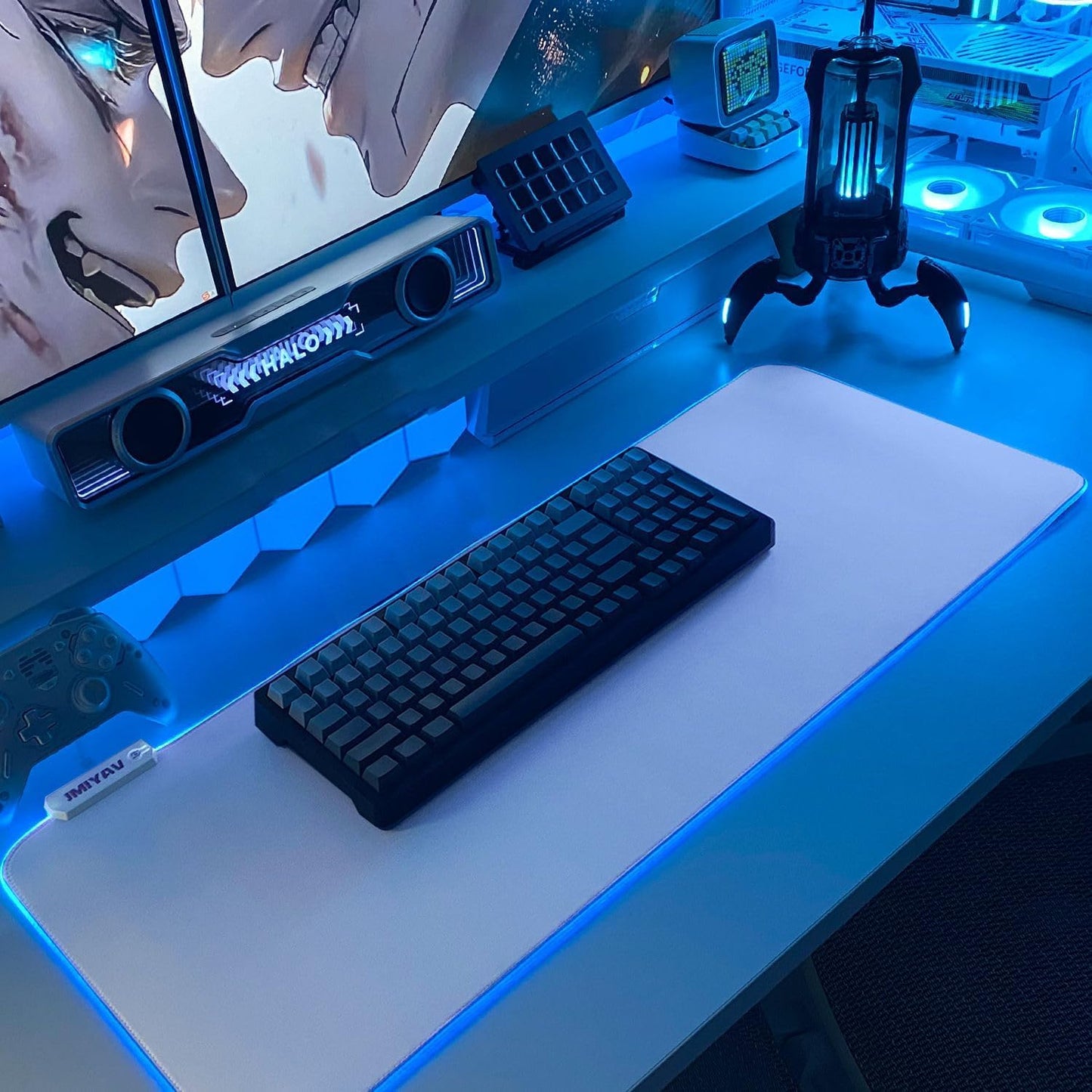 JMIYAV White Gaming Mouse Pad RGB Mousepad Non-Slip Rubber Base Extra Large Cool XL XXL Computer Desk Pad Gaming Accessories LED Light Up Extended Big Mouse Pad for Gamer 31.5x12In CW1