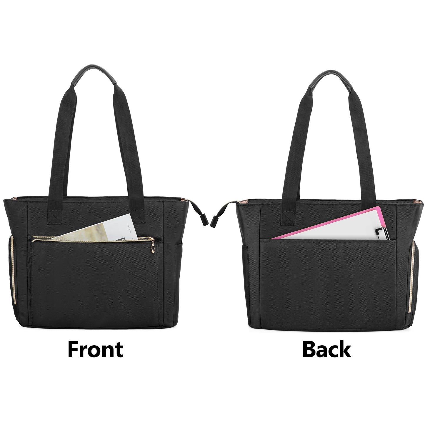 CURMIO Teacher Tote Bag for Women, Portable Teacher Work Bag with Padded Sleeve and Compartments for Laptop, School Supplies, Ideal Gifts for Teachers, Black, Bag Only