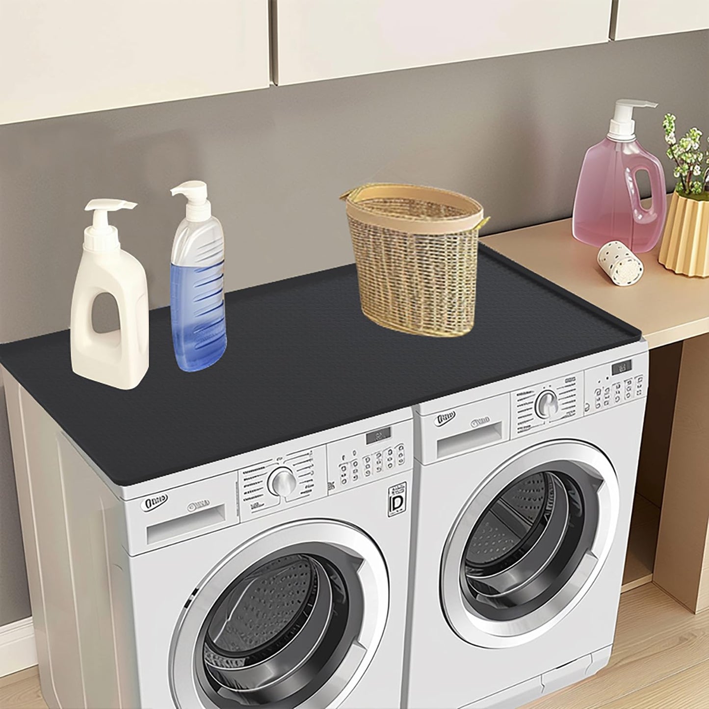 54 x 27.5" Washer and Dryer Covers for the Top, Non Slip Silicone Mat for Washing Machine and Dryer Top Protector, Dust-Proof Washer & Dryer Cover Pad for Laundry Room Kitchen Home (Black)