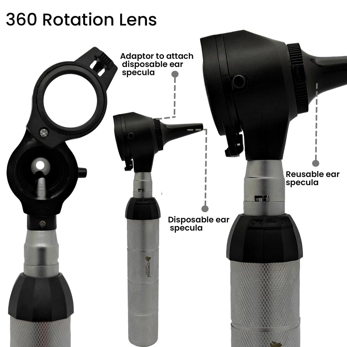 Cross Canada Physician LED Otoscope Diagnostic Set – Professional Otoscope for Physician, Medical Student, Nursing Student, Doctor, Nurse (Chrome)
