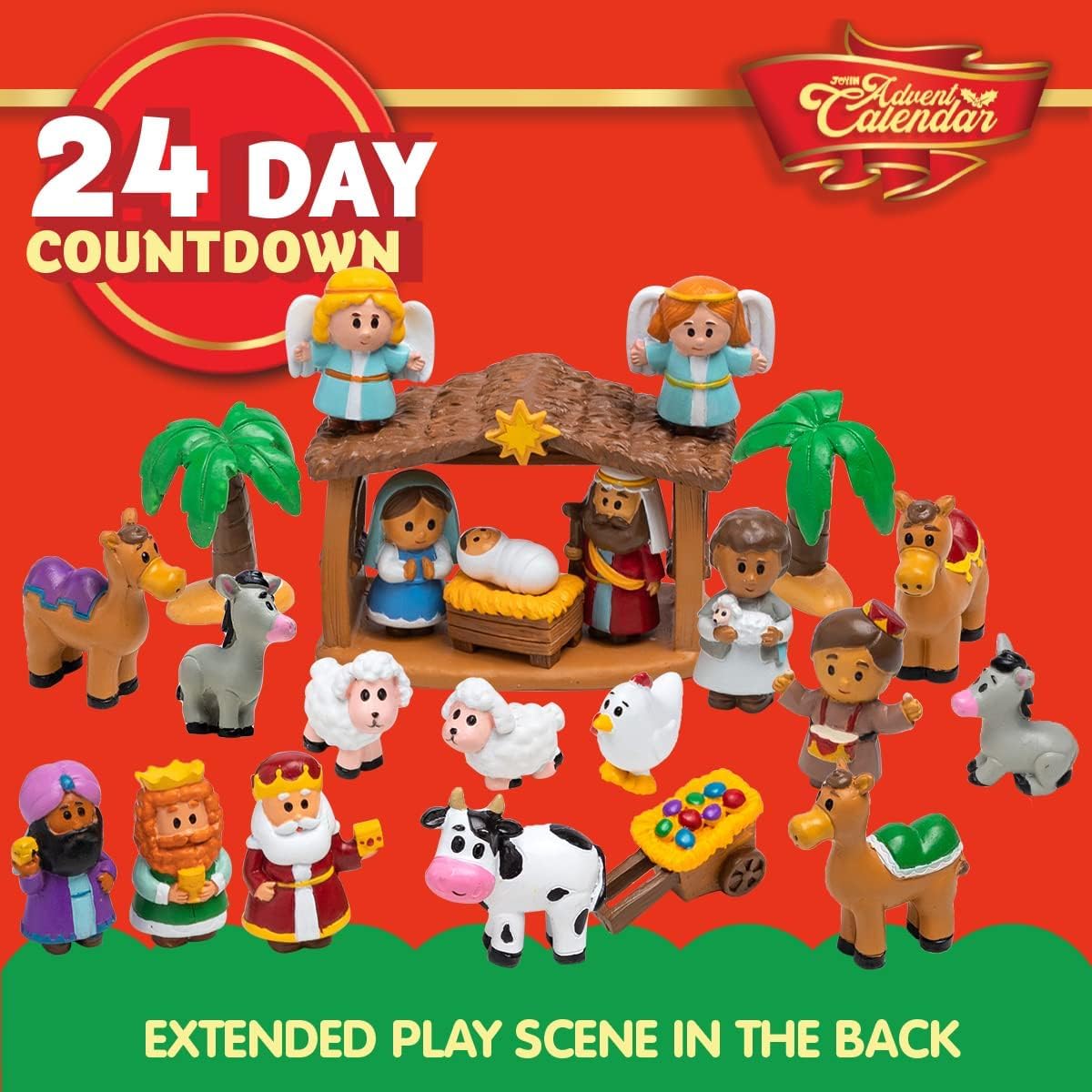 JOYIN 2025 Christmas Advent Calendar Nativity Figurine Set, Christmas Countdown Nativity Scene Set, 24 PCS Xmas Story Christian Religious Advent Calendar