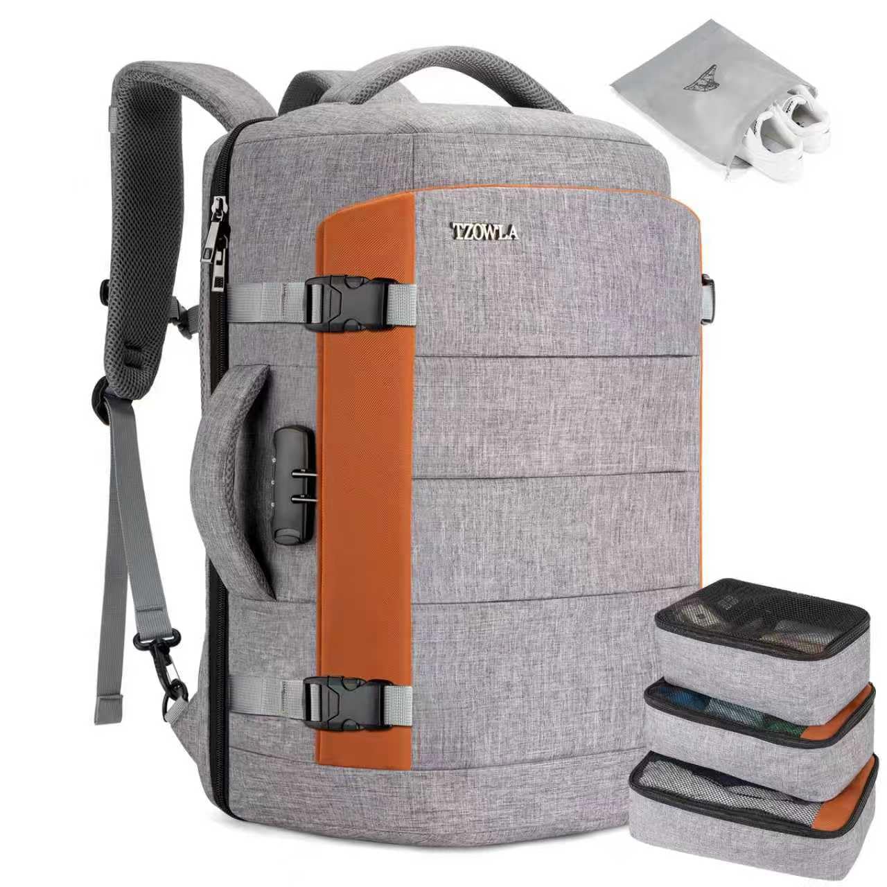 Tzowla 40L Expandable Travel Laptop Backpack for Men Women Carry on Flight Approved,Large Capacity Anti Theft Backpacks with USB/Type C Charging Port,Personal Item Bag Fit 17.3"Computer（Grey)