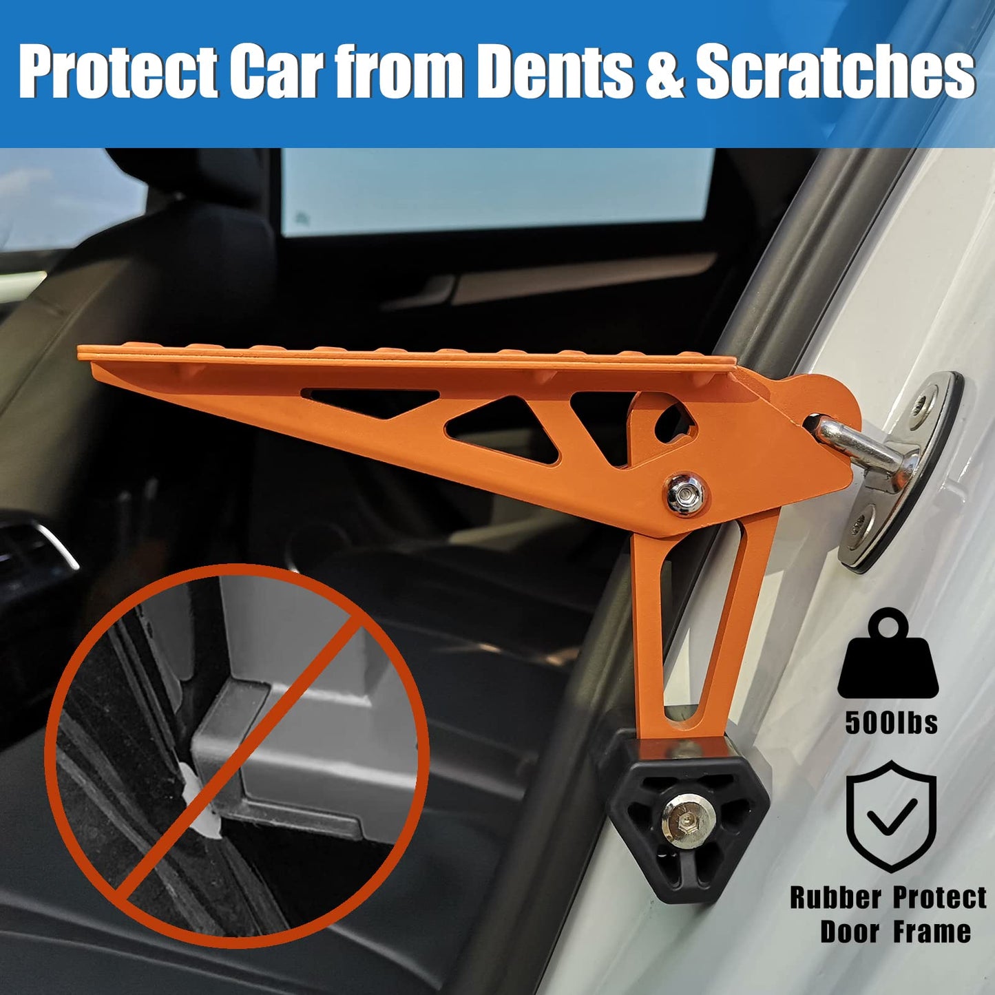 TOOENJOY Universal Fit Car Door Step, Foldable Roof Rack Door Step Up on Door Latch, Supports Both Feet, Easy Access to Rooftop for Most Car, SUV, Truck, Max Load 400 lbs (Orange)