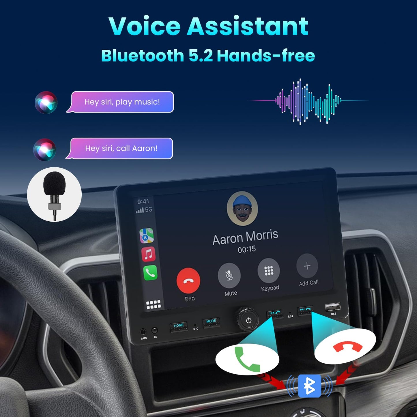 Alondy Single Din Car Stereo Touchscreen (7" Adjustable) Compatible with Apple CarPlay [Wireless] Android Auto Car Radio Bluetooth Type-C USB (3A Fast Charge) Backup Camera