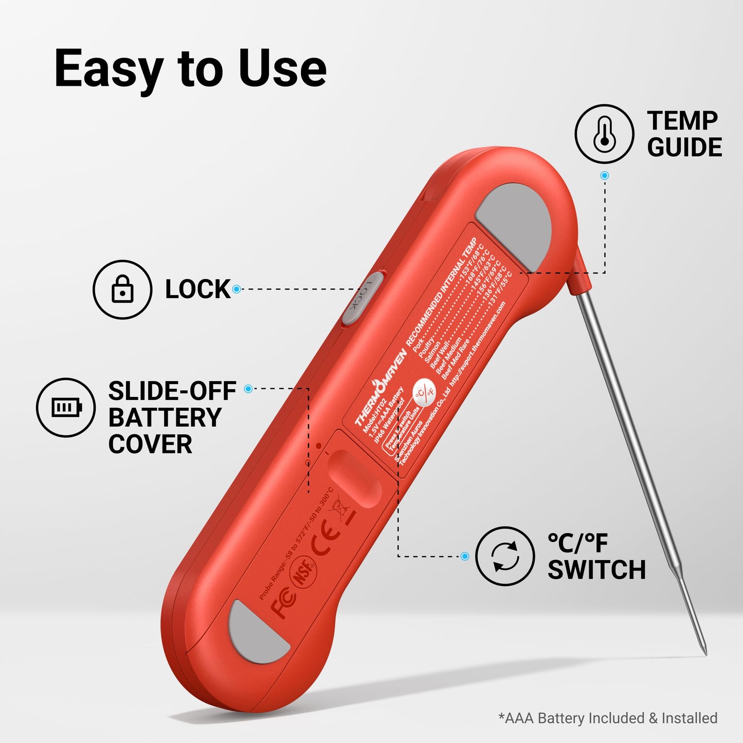 ThermoMaven Professional 0.5 Sec Instant Read Meat Thermometer Digital, NIST Certified ±0.5℉ Accuracy, Auto Rotate Large LCD Display, Waterproof Cooking Thermometer for Baking Grill BBQ Smoker Oven