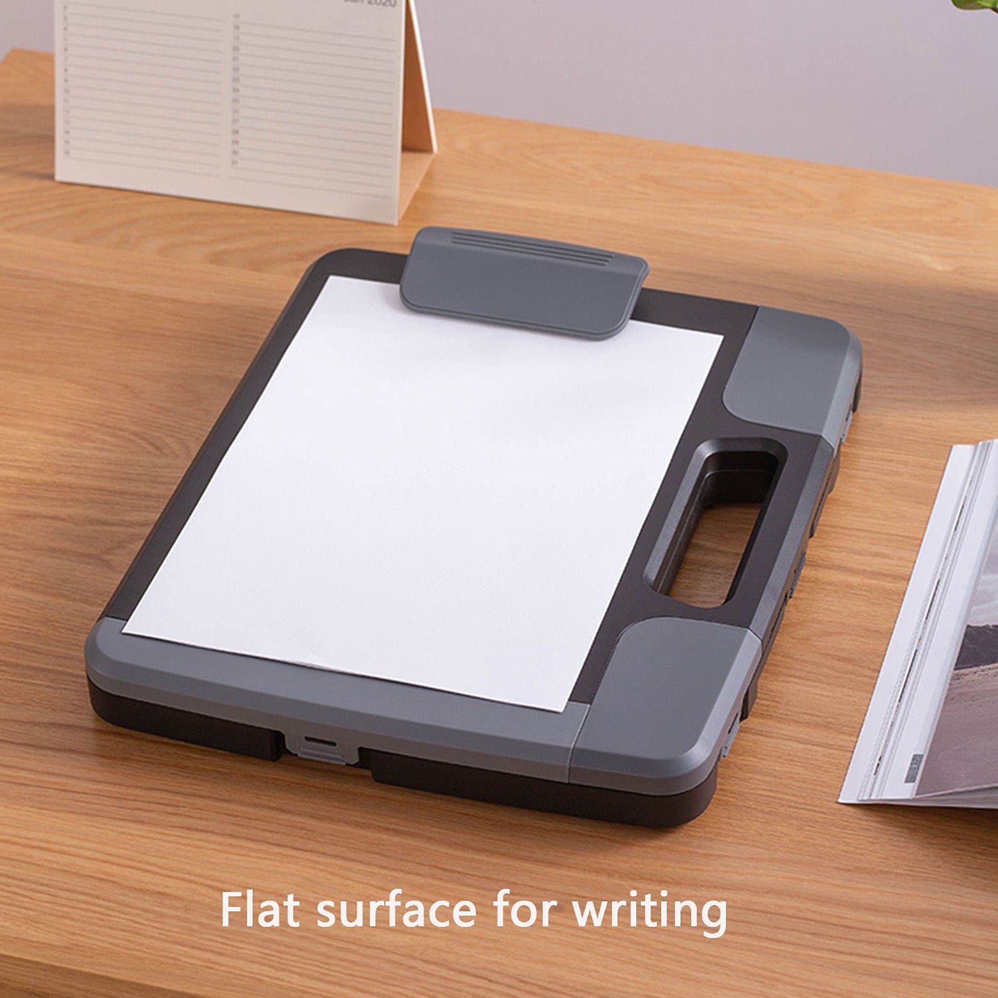 Tradetop Portable Clipboard Folder with Storage, Plastic Storage Case with Side-Opening, Heavy Duty Clipboard, A4 Size Writing for Office, 14.5"x12"x 1.75", Black