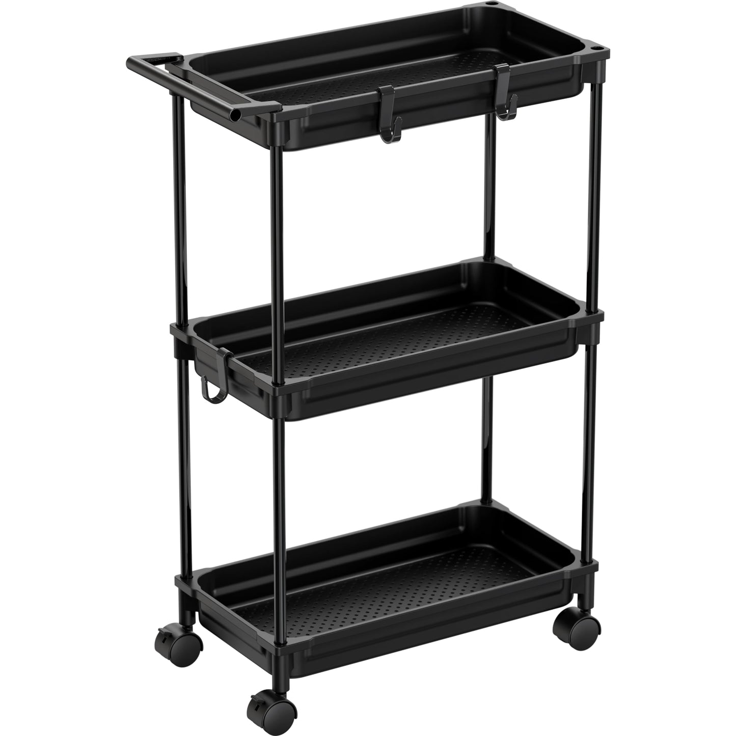 Simple Houseware 3-Tier Slim Storage Cart - Narrow Rolling Utility Cart on Wheels for Tight Spaces - Bathroom, Kitchen & Laundry Organizer, Black