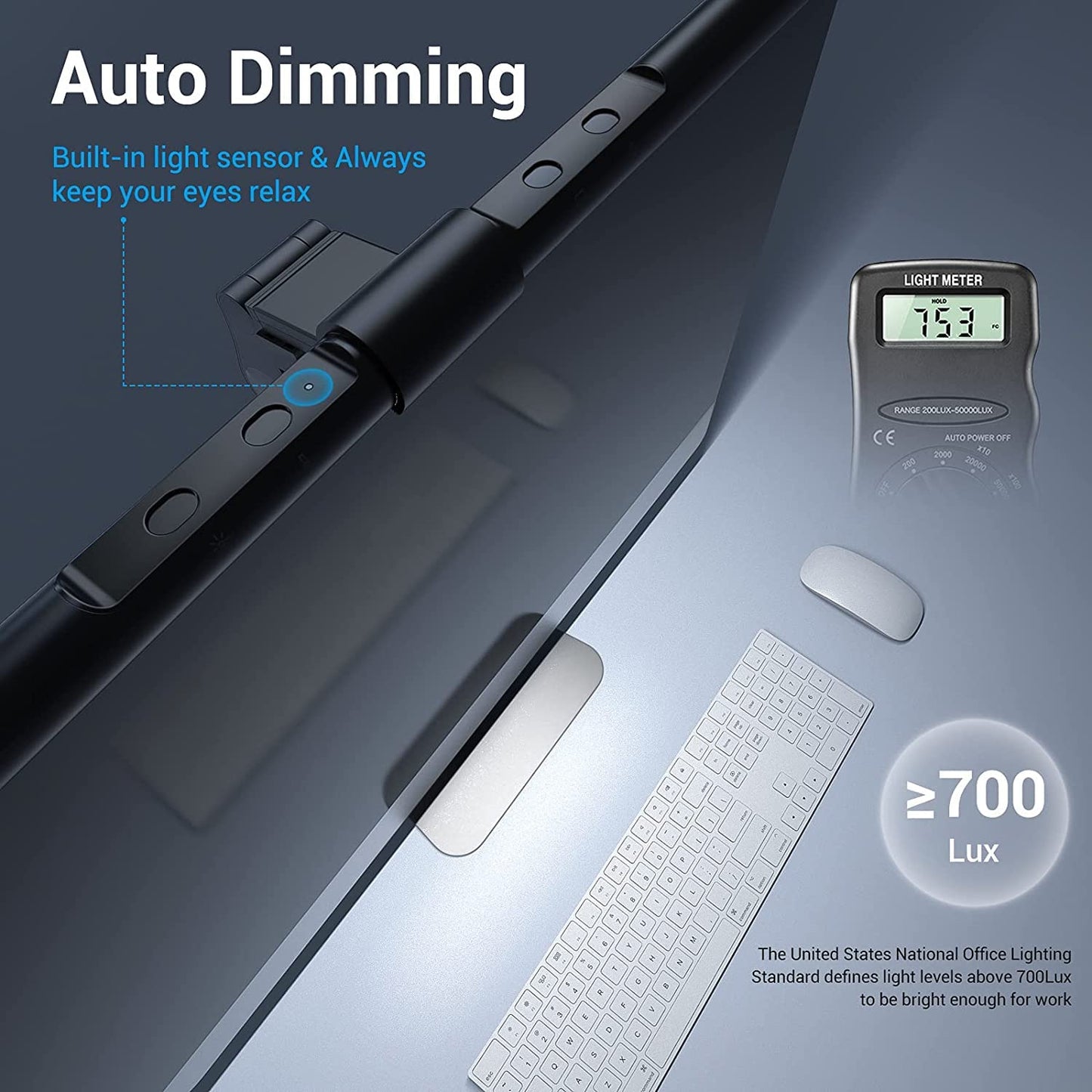 Quntis Computer Monitor Light 20.5'', USB-Powered Monitor Lamp Screen Light Bar with No Glare for iMac(22~29''), Auto-Dimming &Brightness Compute Desk Lamp for Designer Software Programmer