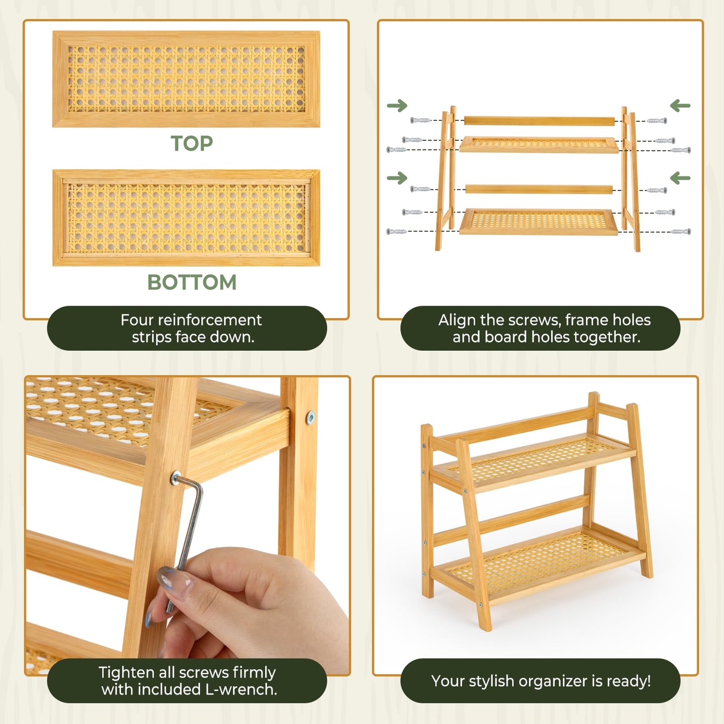 ANBOXIT Rattan-Look Matcha Station Organizer, Countertop Bamboo Tea & Coffee Accessories Station Organizer, 2 Tier Mug Holder Display Stand for Kitchen, Home, Office