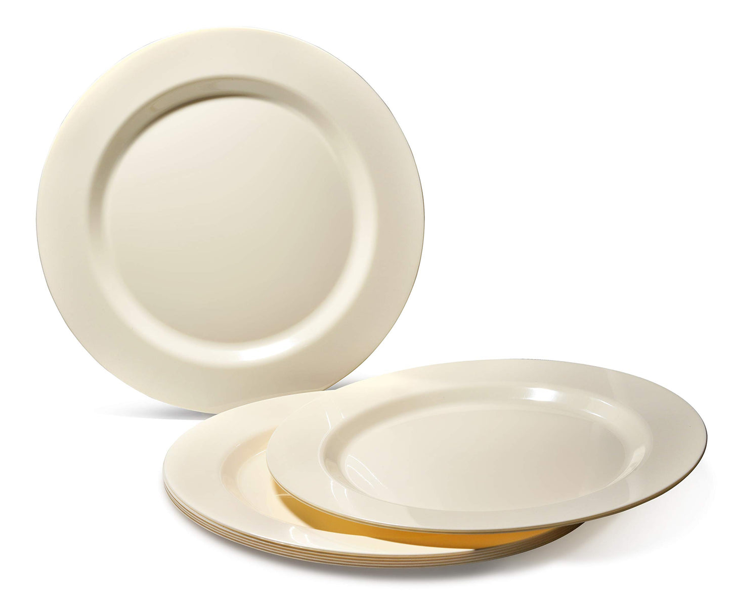 OCCASIONS 50 Ivory Disposable Plastic Plates, Elegant Heavy Duty for Wedding & Party - 25 x 10.5" Dinner + 25 x 6.25" Dessert Plates, BPA Free Cream Dinnerware (25 Guests, Plain Ivory)