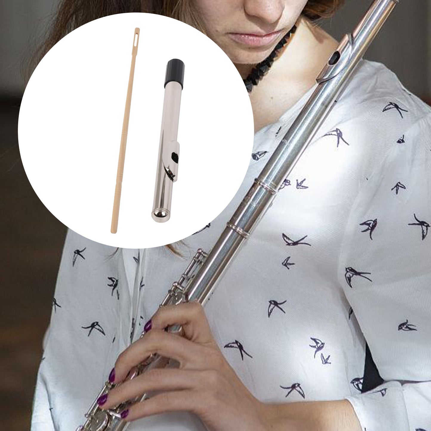 BQLZR Flute Head Joint 8.89" Silver with Wood Flute Stick 13.78" for Repair Pack of 2