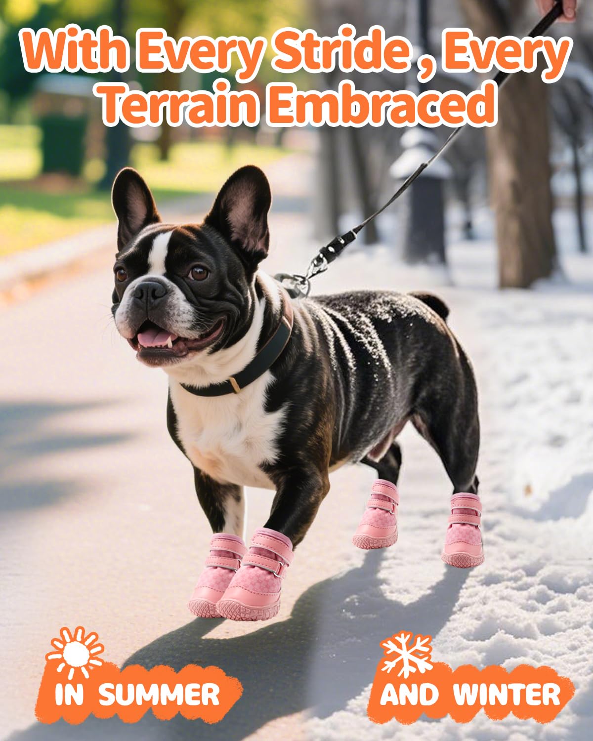 Petanims Dog Shoes for Small Dogs, Double Binding Straps Puppy Boots & Paw Protectors for Summer Hot Pavement, Winter Snow, Dog Booties with Anti-Slip Rubber Soles for Beach Hardwood Floor Pink Size 2