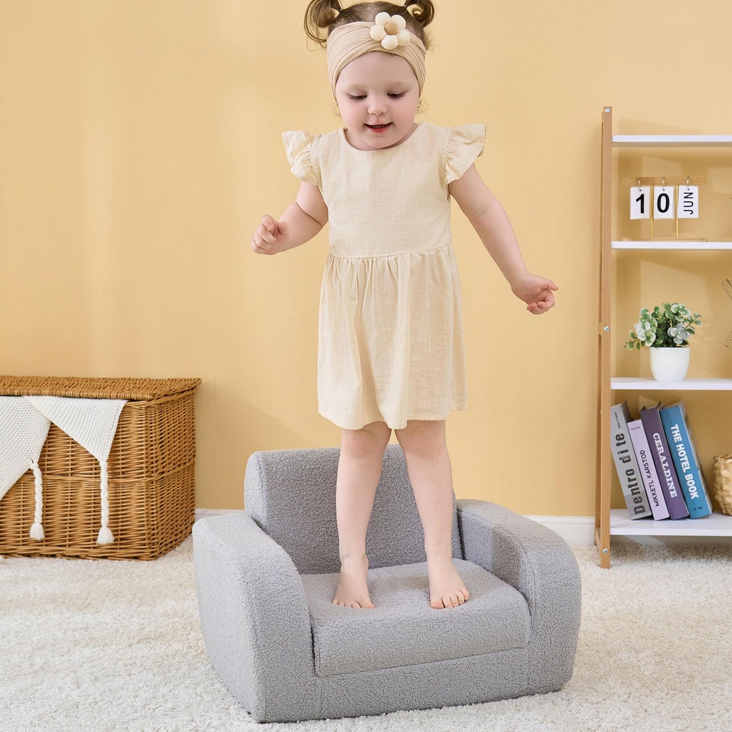 KidBloom Kids Couch, 3-in-1 Toddler Chair for Sit, Flat and Recline, Sherpa Fabric Fold Out Sofa, Sofa for Kids Boys and Girls