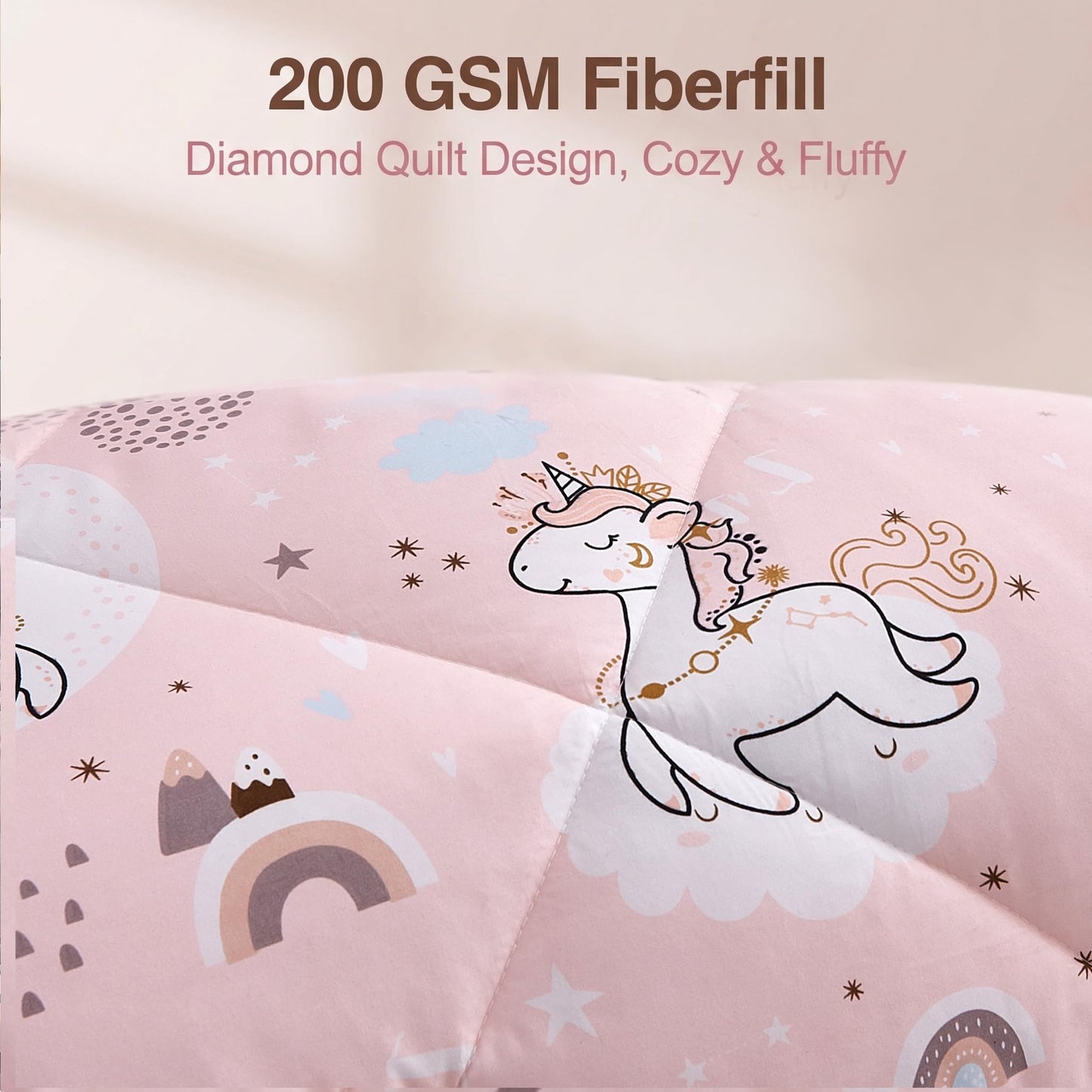 JSD Pink Unicorn Kids Comforter Set for Girls, 2 Pieces Twin Microfiber Comforter with Pillow Sham, Soft Comfortable Machine Washable
