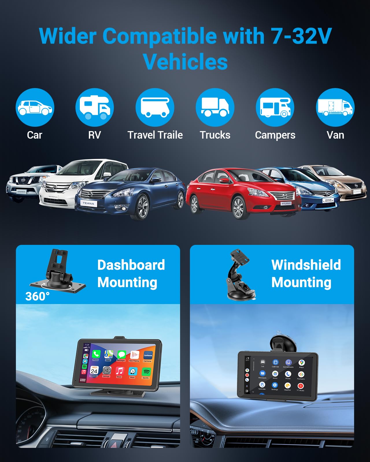 2024 Texpot Car Stereo With Apple CarPlay Android Auto, 7" HD Touchscreen Wireless CarPlay Screen, Bluetooth WiFi, Portable Car Radio, Live Navigation, Mirror Link, AUX/FM, Voice Control