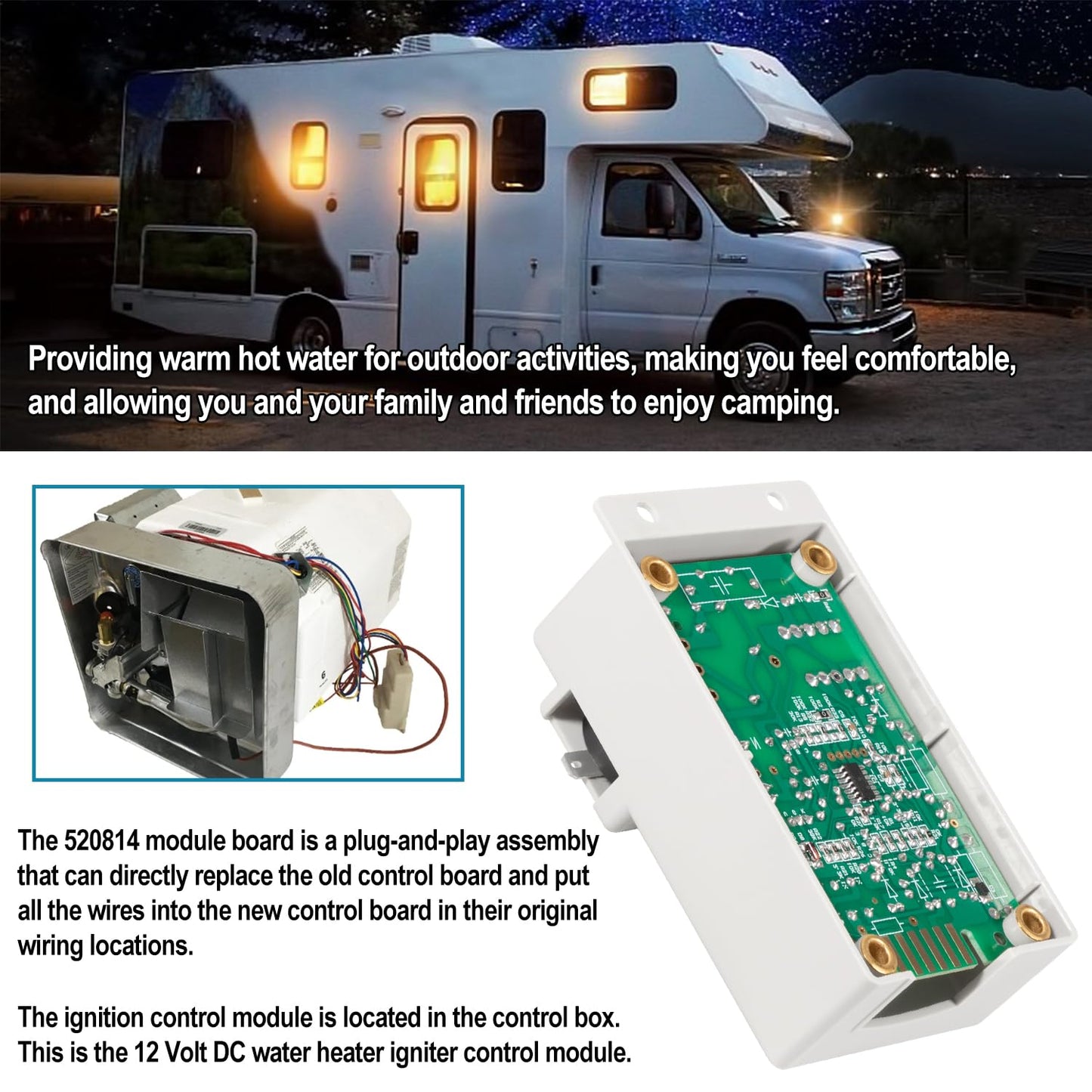 520814 Ignition Control Circuit Board Igniter Module Replacement Parts Kit Fit For Suburban RV Water Heater & Furnace, For SW4D, SW6D, SW10D, SW12D, SW16D RV Water Heaters, Replace 520820 520871