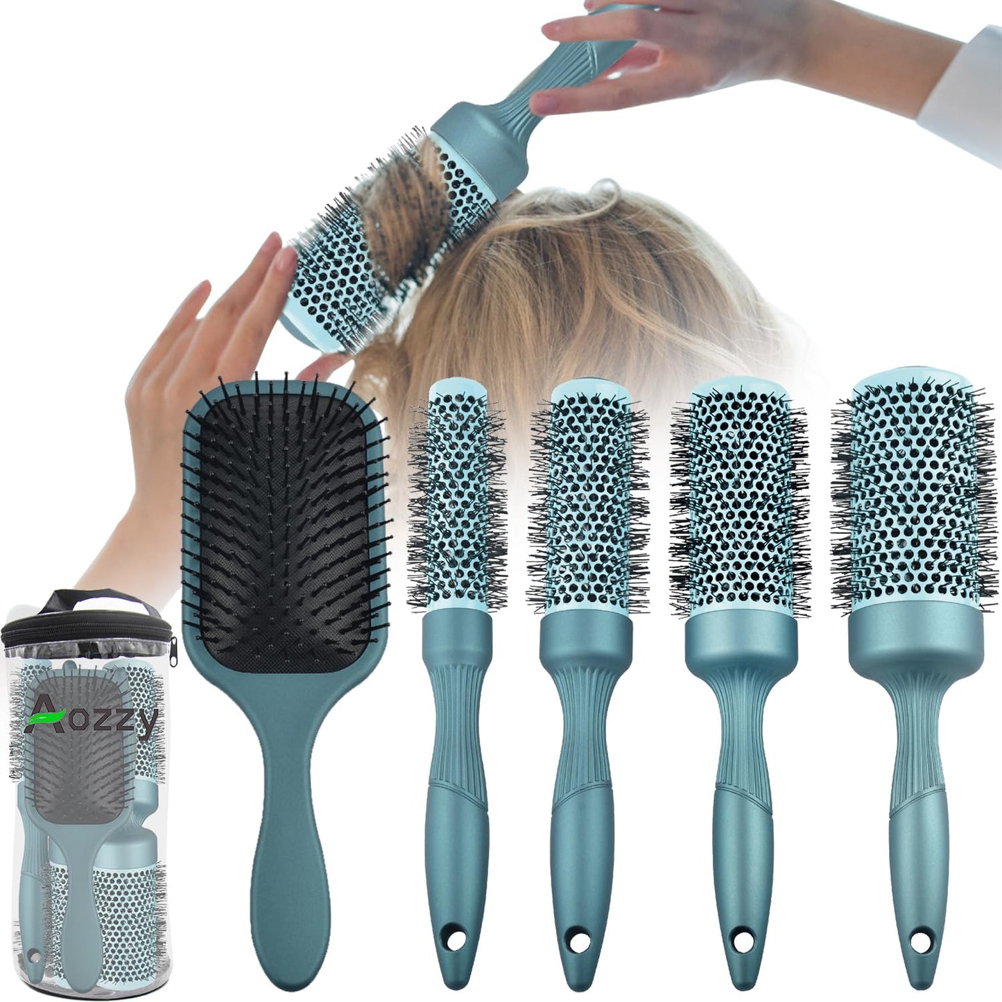 5pcs Round hair Brush Set for Blow Drying Curling, Professional curly hair brushBrush Leaves Hair Shiny Heat Styling Brush 5 Different Sizes Works Very Well with The Blow Dryer
