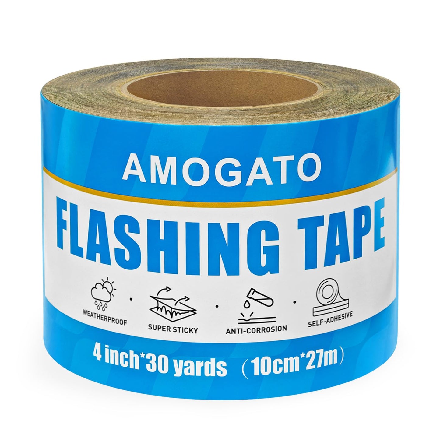 AMOGATO Black Flashing Tape - 4 Inch x 30 Yards, Flexible Adhesive, Weatherproof Sealing Tape for Home Exterior Repairs, Windows, Doors, Roof Edges & Outdoor Projects