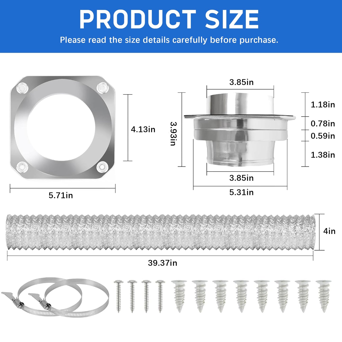 DVC-180 Magnetic Dryer Vent Coupling Connector Kit, Airtight Quick-Connect Dryer Vent Connector for 4" Dryers, Includes 3.28 ft 4" Duct and 2 Clamps for Easy Cleaning