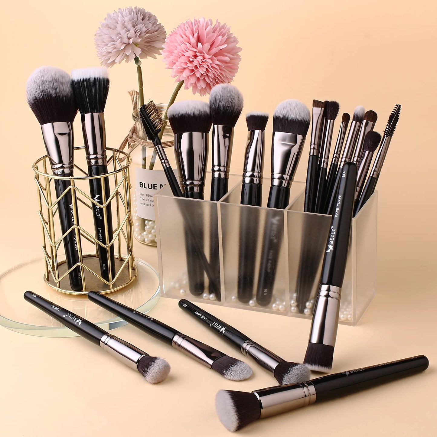 BEILI Makeup Brushes 40Pcs Professional Makeup Brush Set Premium Synthetic Kabuki Foundation Blending Face Powder Blush Concealers Eye Shadows Make Up Brushes Kit