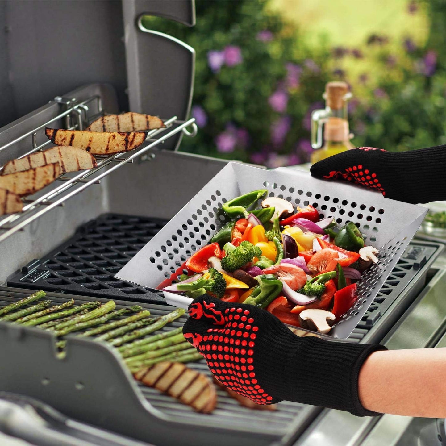 3 Pack Grill Basket Set - Grill Baskets for Outdoor Grill, Heavy Duty Stainless Steel Vegetable Grill Basket, Grilling Basket for Veggie & Kabob, 5-Star Grilling Accessories for All Grills & Smokers