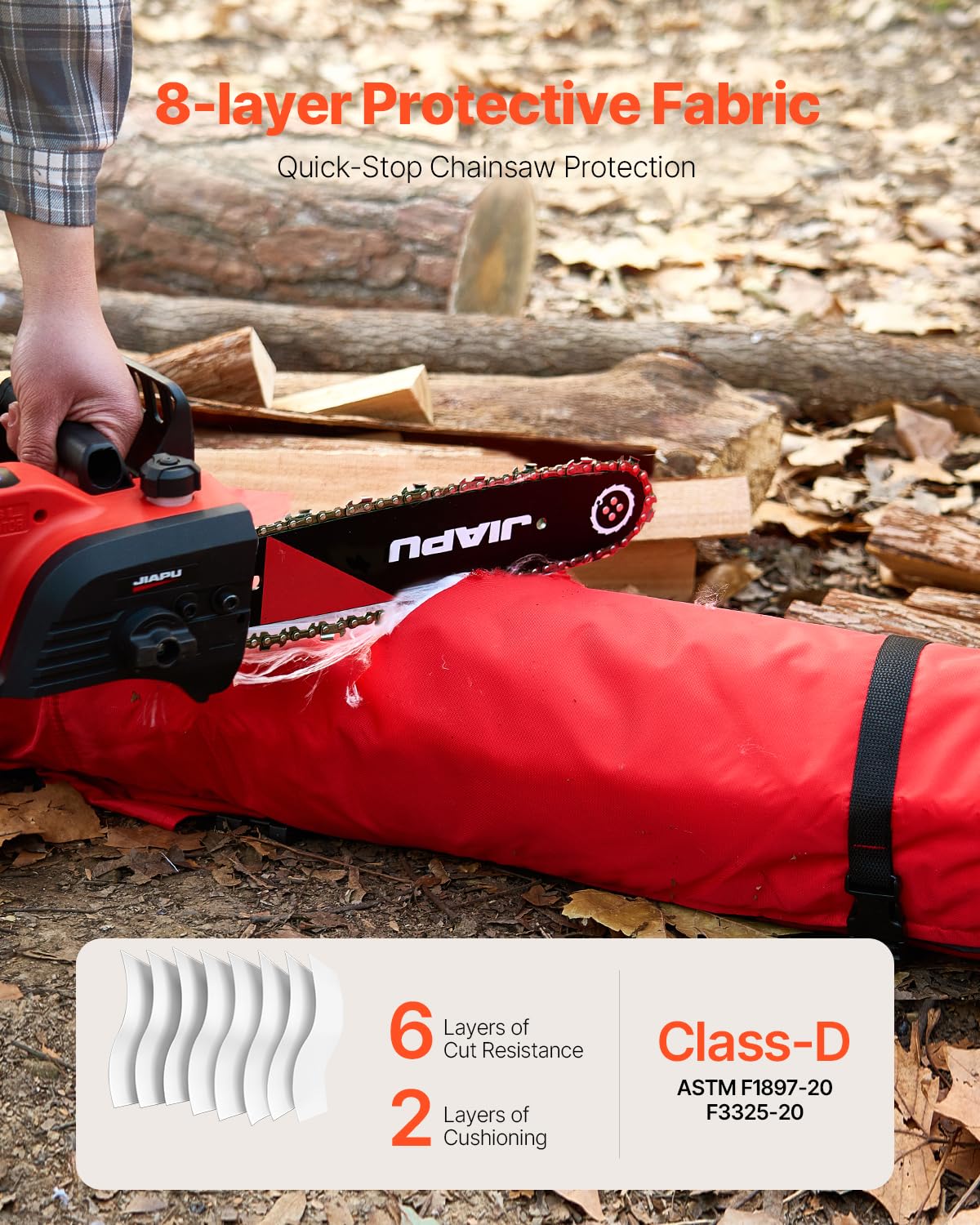 VEVOR Apron Style Chainsaw Chaps, Class D, 8 Layers Chainsaw Pants with Adjustable Belt & Gear Pocket, Chain Saw Chaps for Men/Women, Chainsaw Safety Equipment for Loggers Forest Workers, Medium