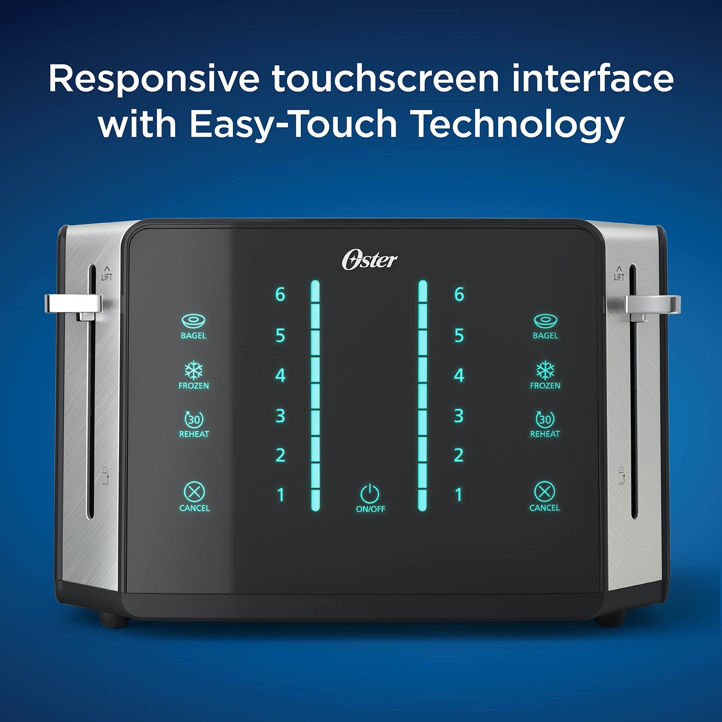 Oster 4-Slice Toaster, Touch Screen with 6 Shade Settings and Digital Timer, Black/Stainless Steel