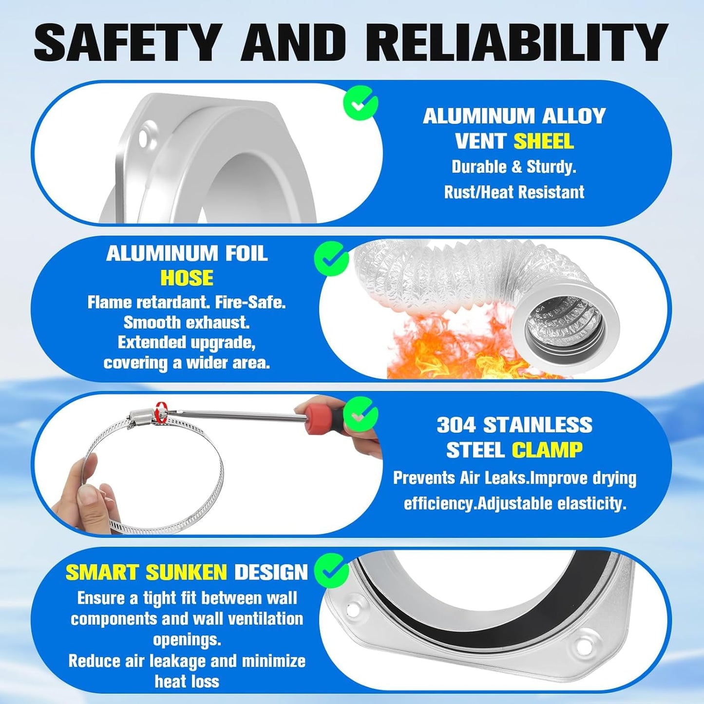 Upgrade Magnetic Dryer Vent Coupling Kit DV180, Magnetic Dryer Vent Connector with Airtight EPDM Seal Ring 3.1Ft 4" Duct, Quick Connector & Release Design for Easy Cleaning & Installation