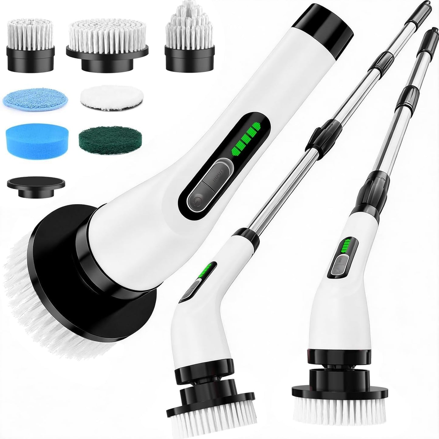 Electric Spin Scrubber for Cleaning Bathroom, Shower Cleaner Brush with Long Handle, Cordless Power Scrubber with 7 Brushes Heads, IPX7 Waterproof Scrub Brush Tool for Bath Tub Tile Grout Glass