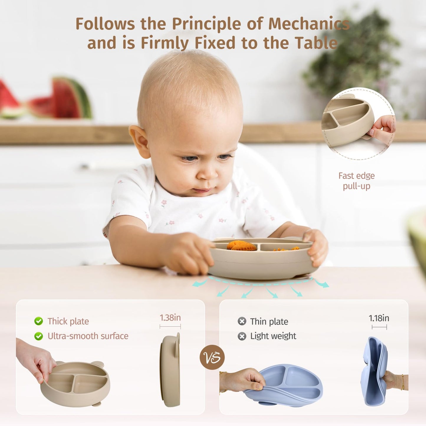 PERRYHOME 17-Piece Silicone Baby Feeding Set,Baby Led Weaning Feeding Supplies for Toddlers, Kids Suction Silicone Plates and Bowls Set for Baby Gift (Beige)