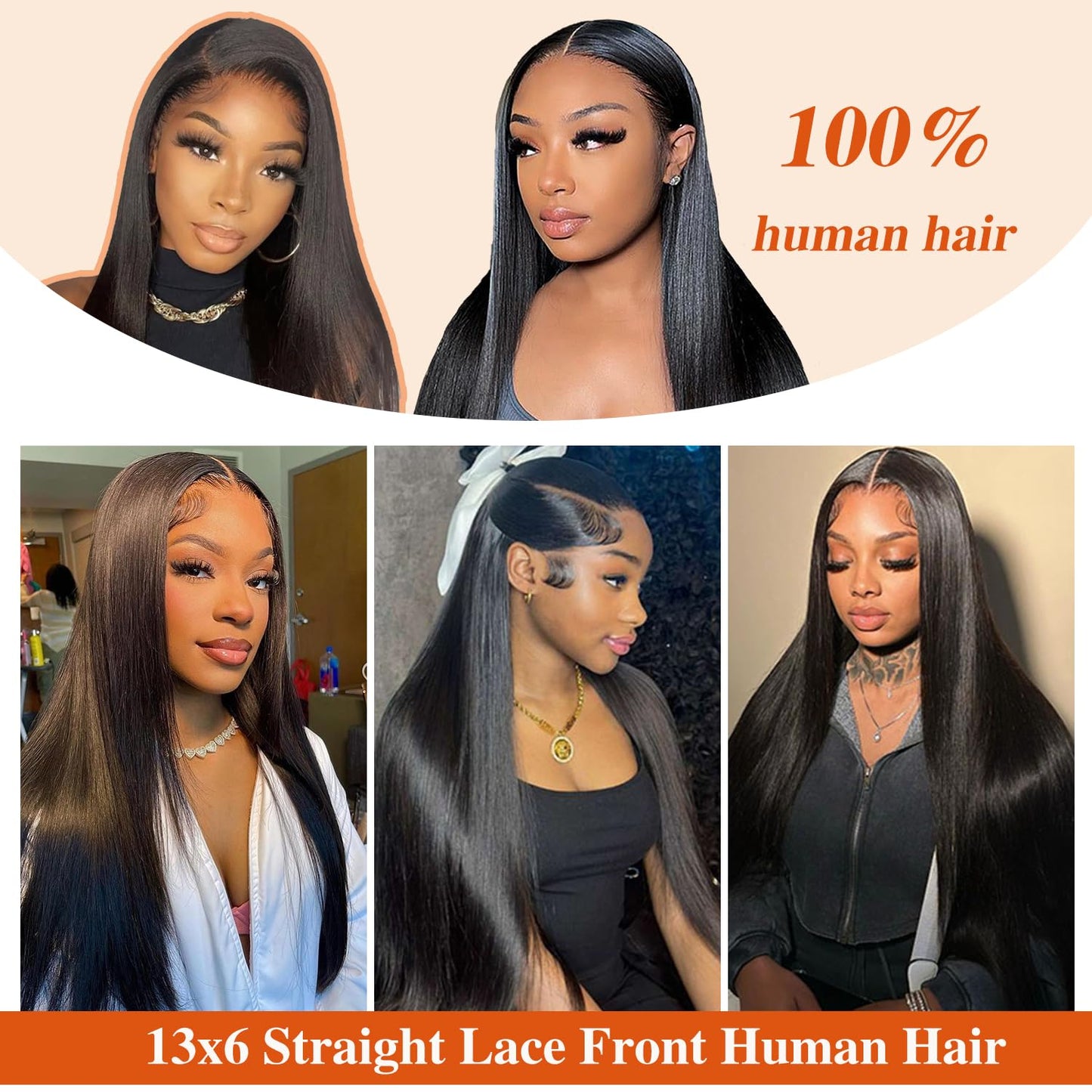 13x6 Lace Front Wigs Human Hair for Women 180 Density HD Transparent 24 Inch Straight Lace Front Wigs Human Hair Pre Plucked Glueless Lace Frontal Wigs Natural Black Color