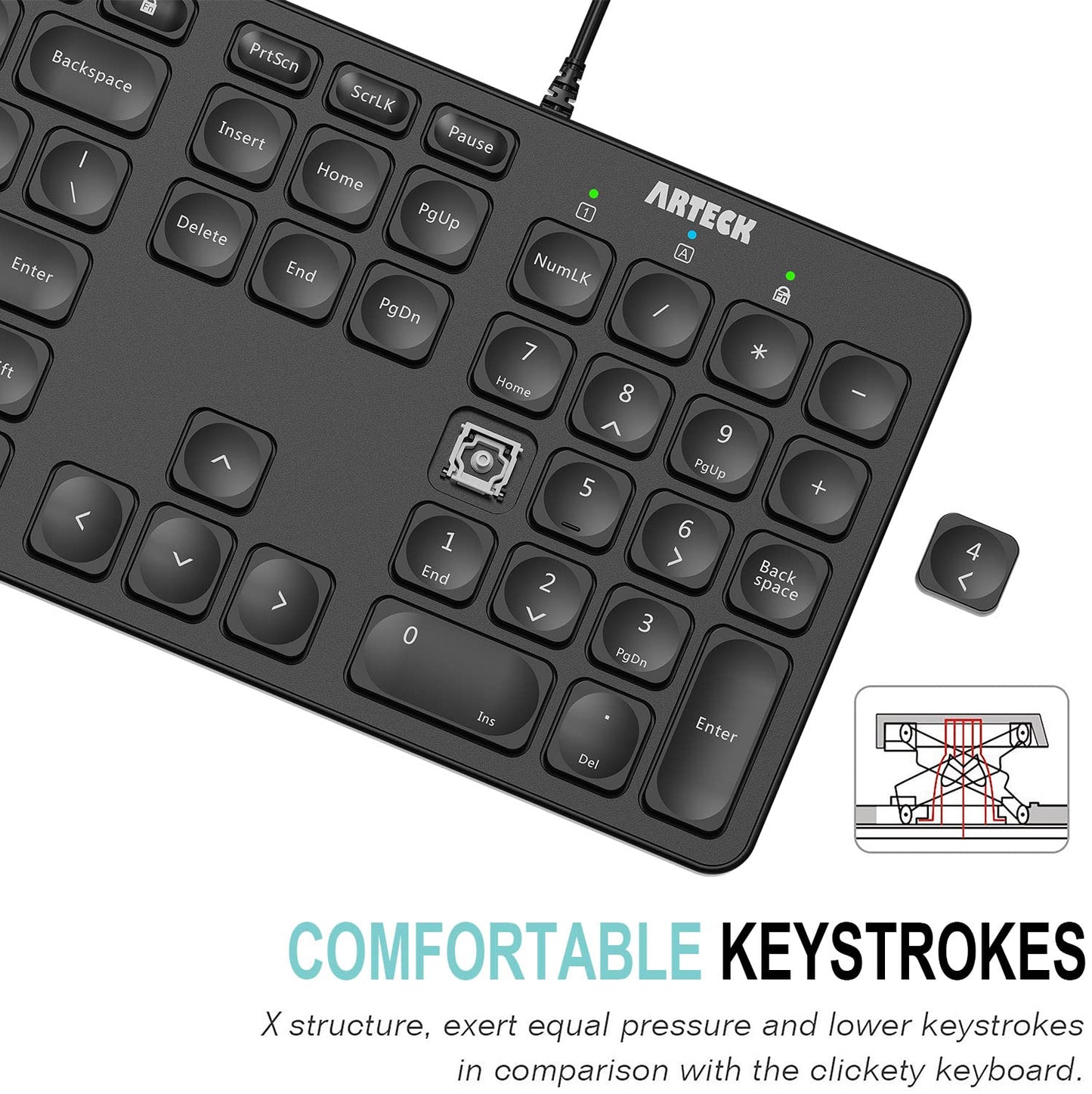 Arteck USB Wired Keyboard Universal Backlit 7-Colors & Adjustable Brightness Full Size Keyboard with 4 Feet Wire, Numeric Keypad and Media Hotkey for Computer Desktop PC Laptop and Windows 11 10 8 7