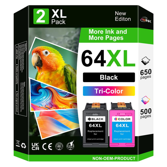 64XL Ink Cartridge for HP Printers Compatible for HP 64 Ink Cartridges, with HP 64XL Ink Cartridge Black and Colour for HP Envy Photo 7855 7864 7120 7130 7858 6252 6255 6258 6200 6220 6230 6232 2-Pack