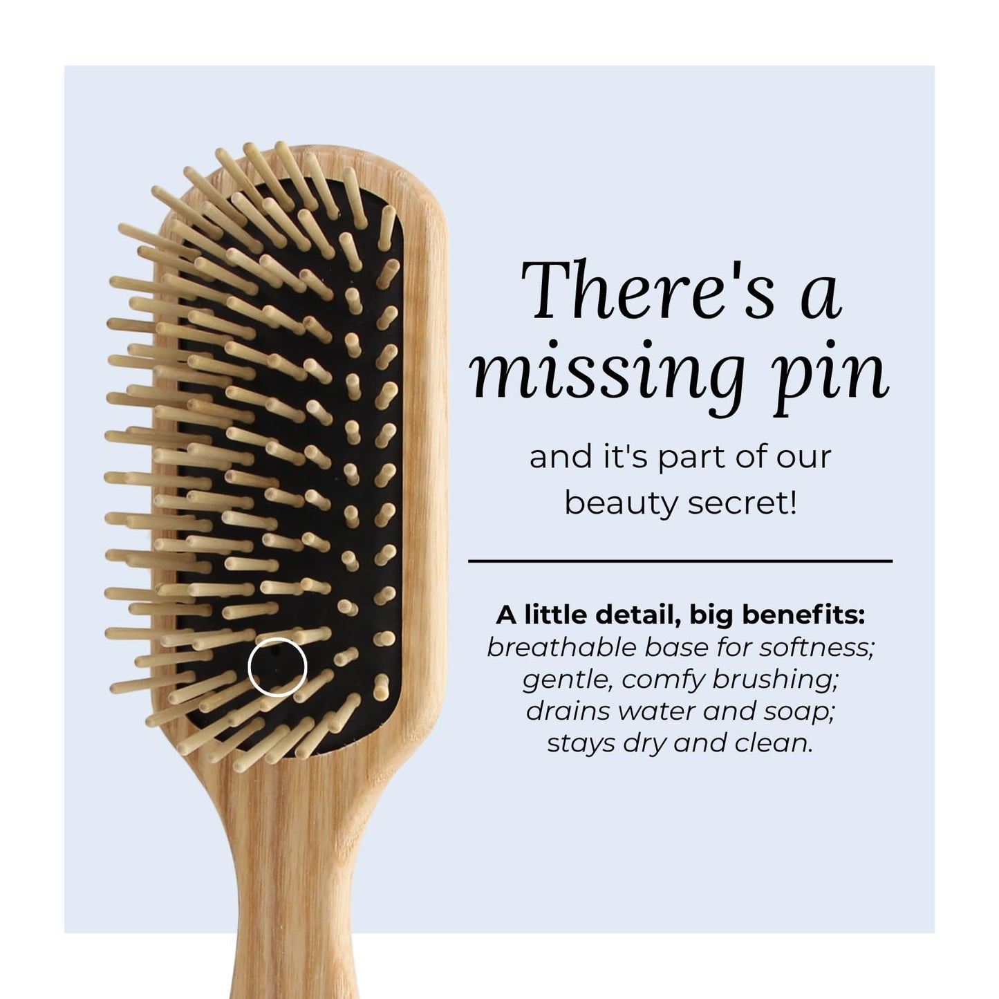 TEK - Medium Rectangular Ash Wood Brush with Short Tooth Handmade in Italy, for Fine or Straight Hair - 22 x 5.5 cm