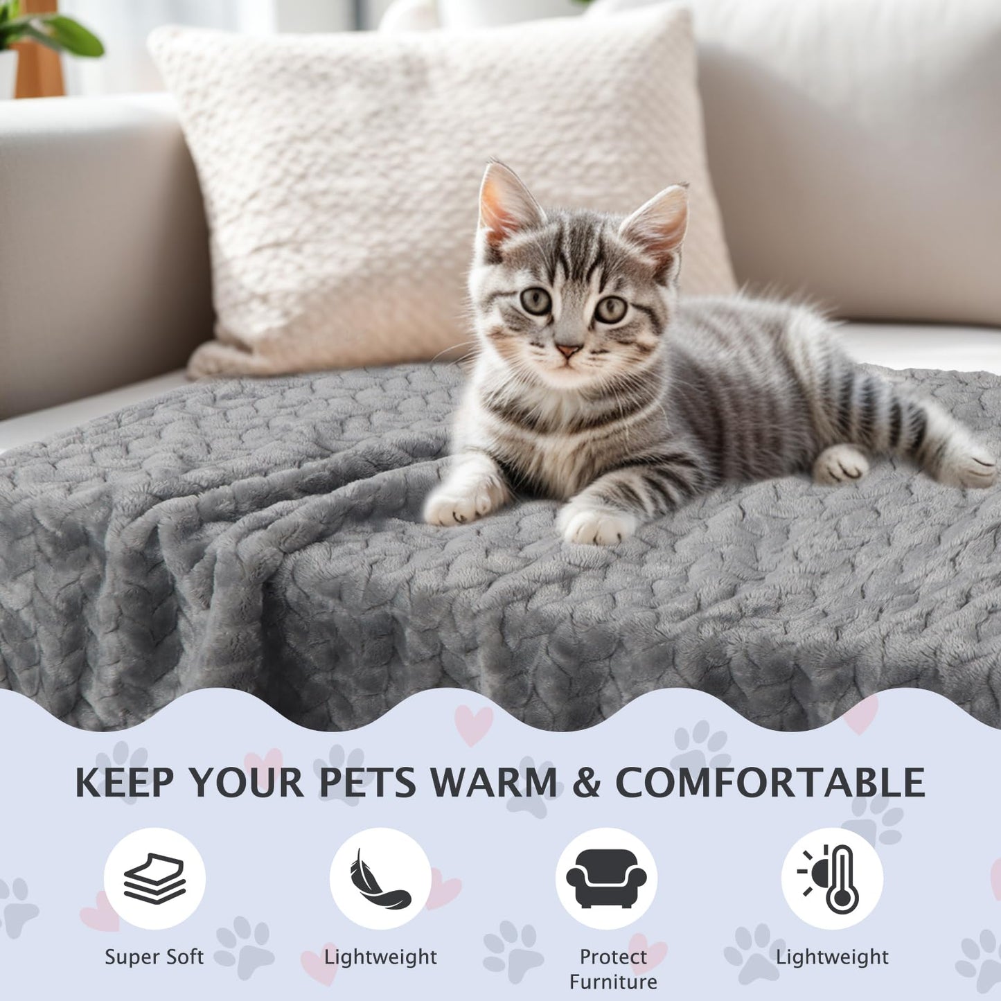 BVAGSS 6 Pack Small Dog Blanket, Super Soft Warm Pet Cover Blankets, Paw Print Puppy Fleece Flannel Blanket for Small Medium Dogs and Cats MW003 (Grey Wheat Ears, Large (41 * 29.9"))