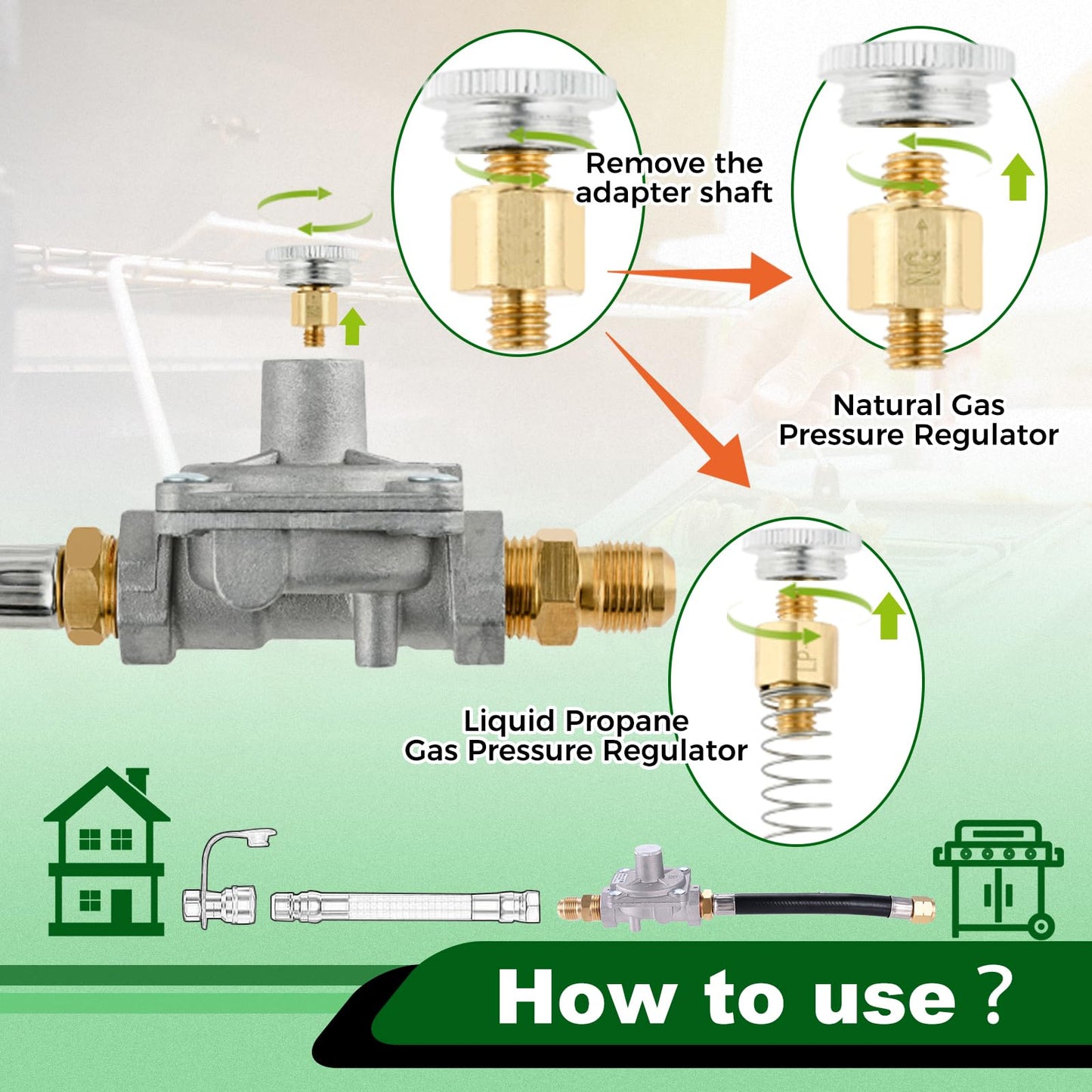 Natural Gas/Propane Grill Conversion Kits, Pressure Regulator Valve for Grill, Fire Pit, Stove, 1/2 PSIG Inlet Pressure & 4" W.C. Outlet Pressure